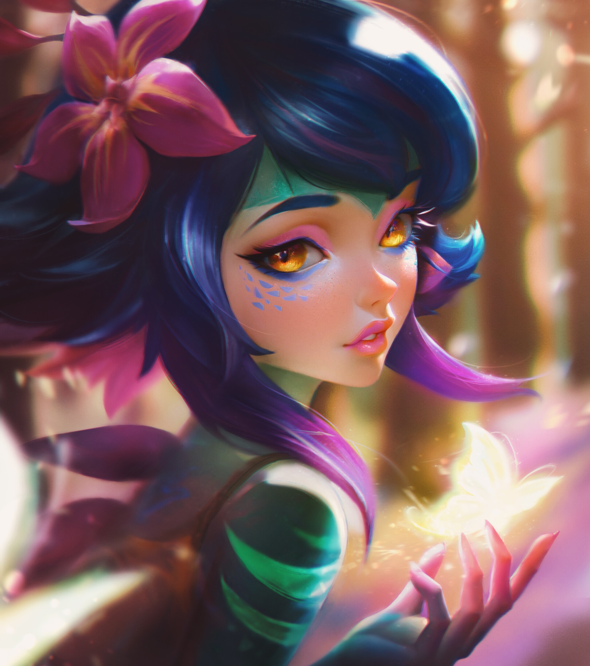 Neeko with a flower in her blue hair HD Phone Wallpaper
