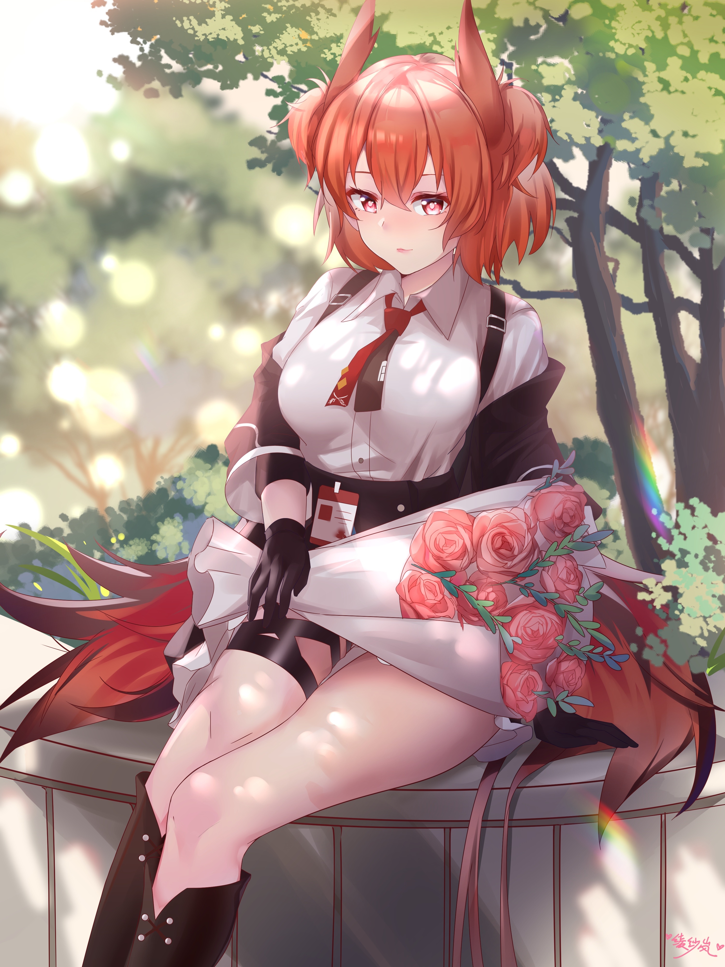 Fiammetta holding a bouquet of roses HD Phone Wallpaper