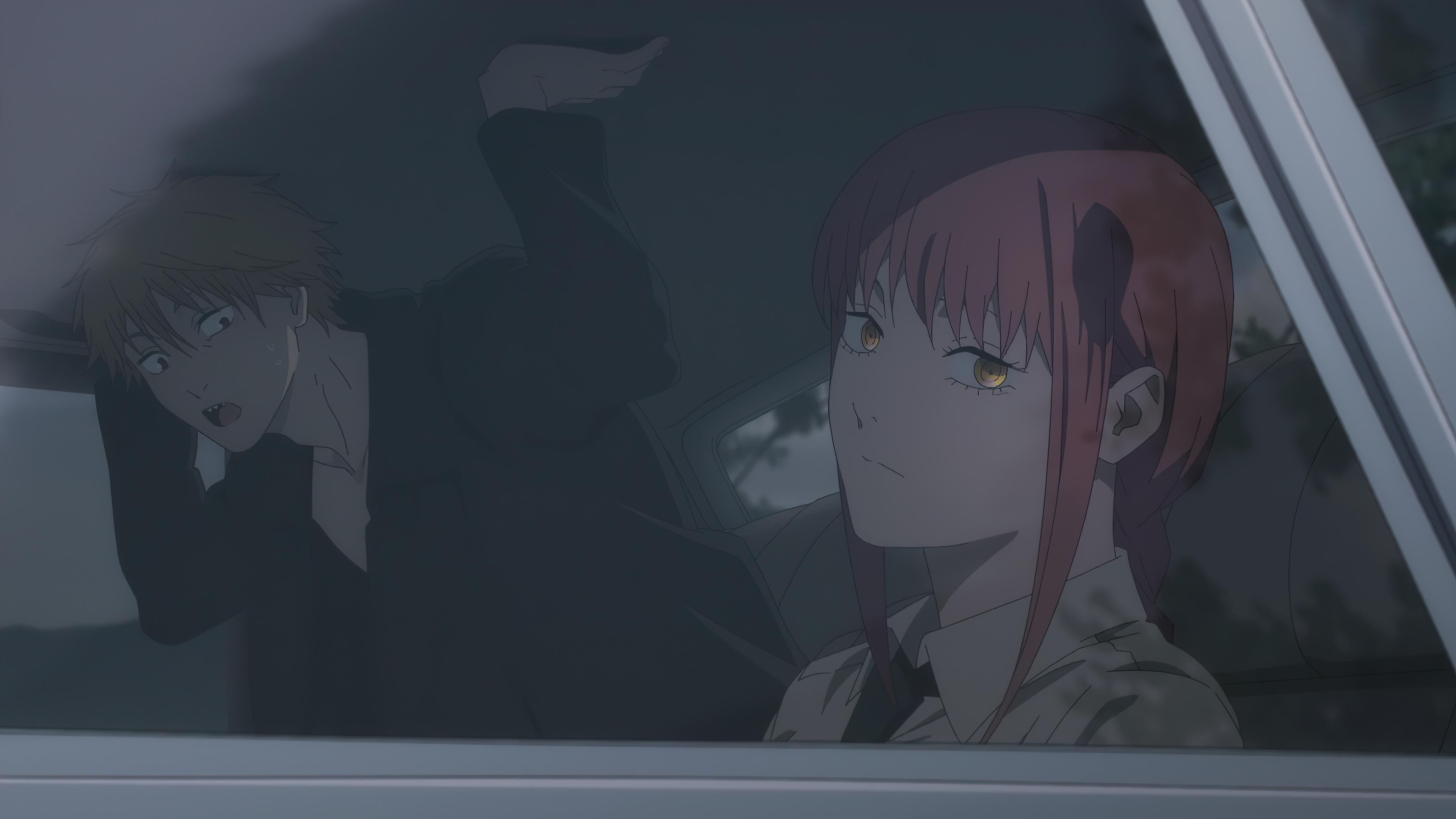 Chainsaw Man: Makima and Denji in a car HD Wallpaper