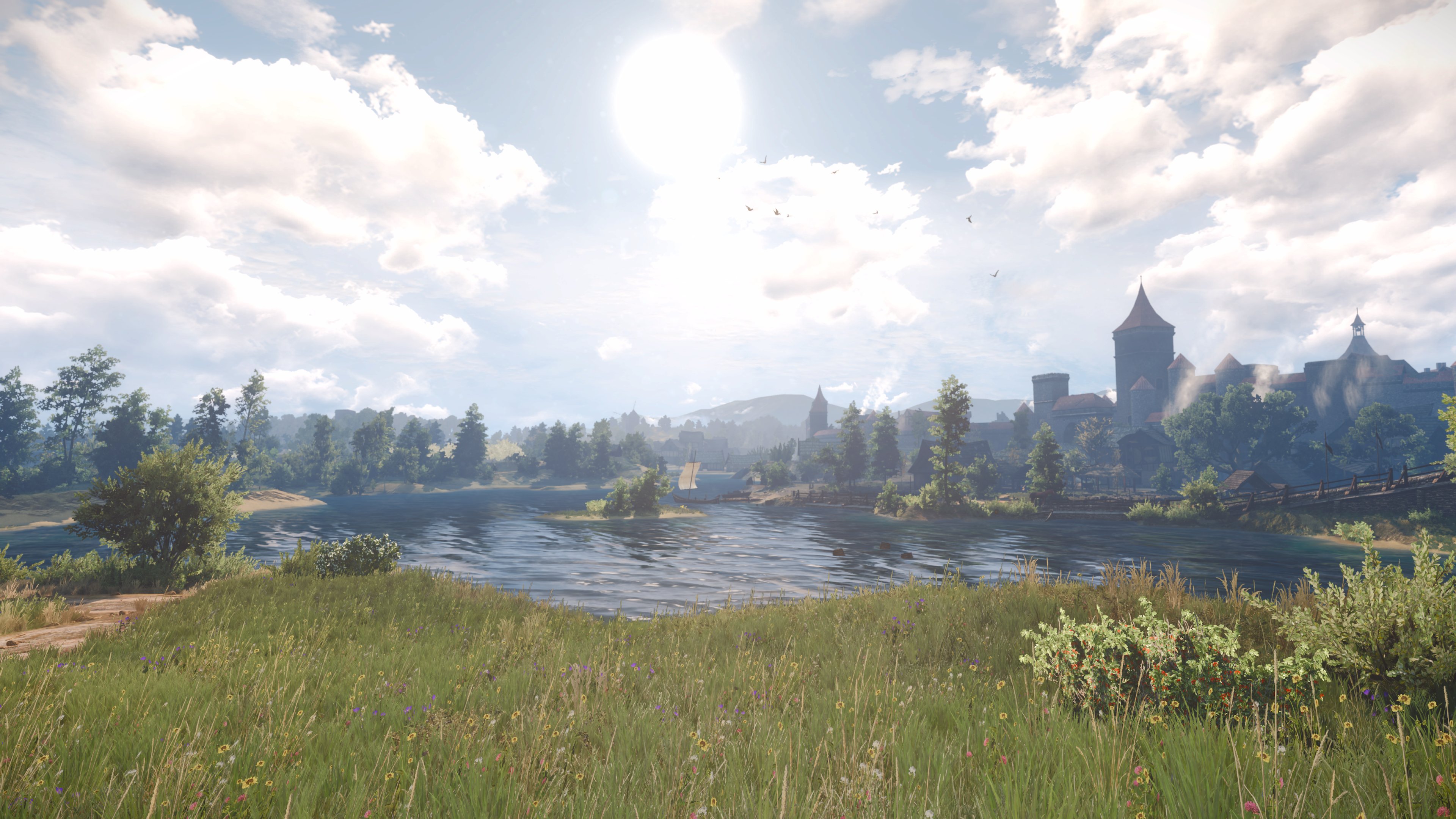 4K The Witcher 3: Wild Hunt lake and castle HD Wallpaper