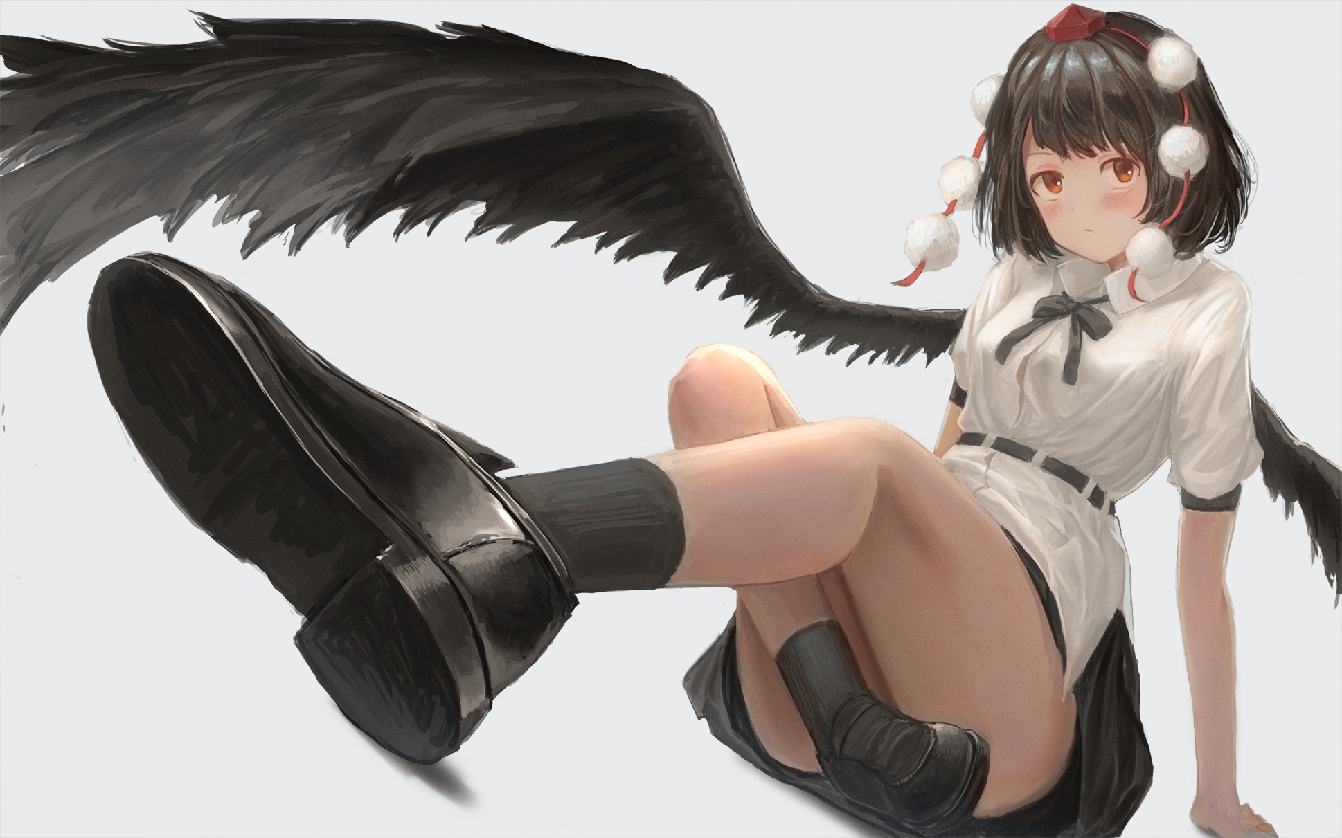 Shameimaru Aya from Touhou with black wings HD Wallpaper