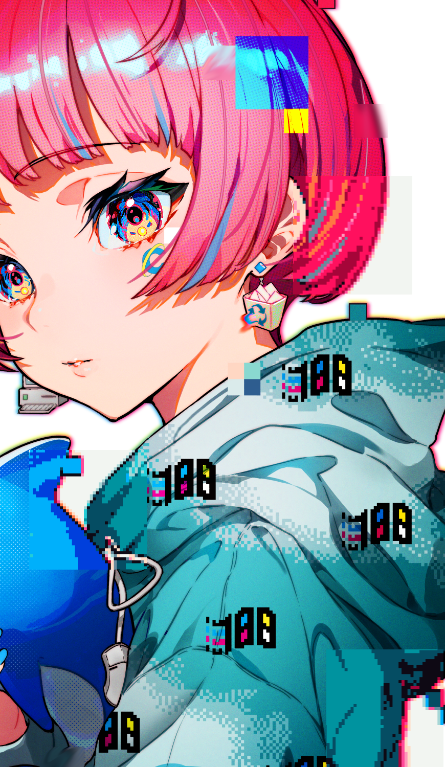 Mika Pikazo anime girl with pink hair and glitch effects HD Phone Wallpaper