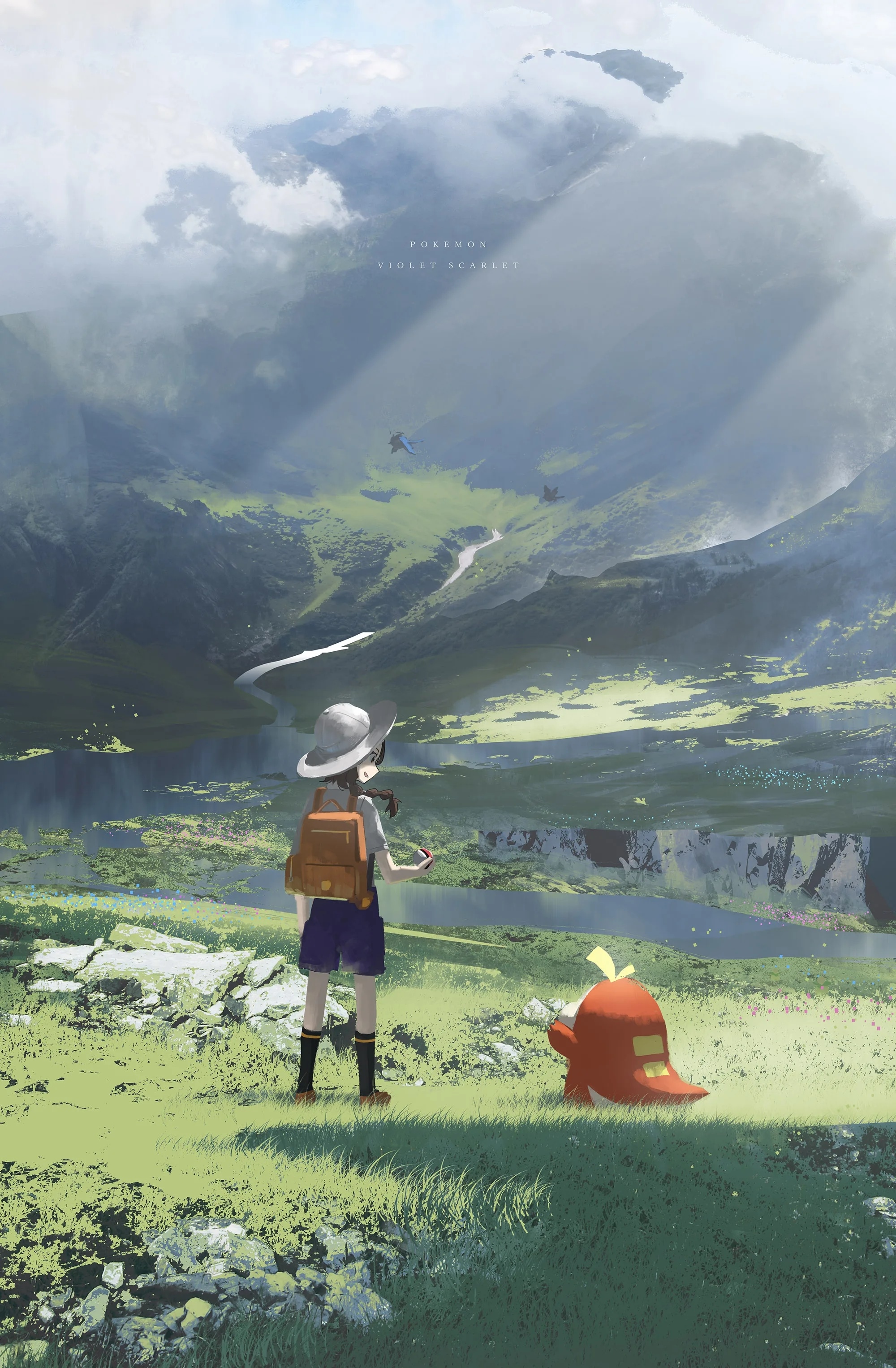 Pokemon Violet Scarlet Landscape with Trainer and Pokemon HD Phone Wallpaper