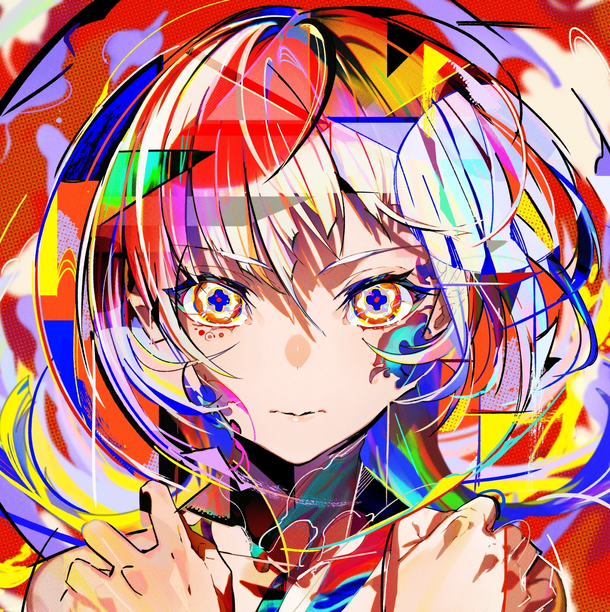 Anime girl with colorful abstract art by Mika Pikazo HD Wallpaper