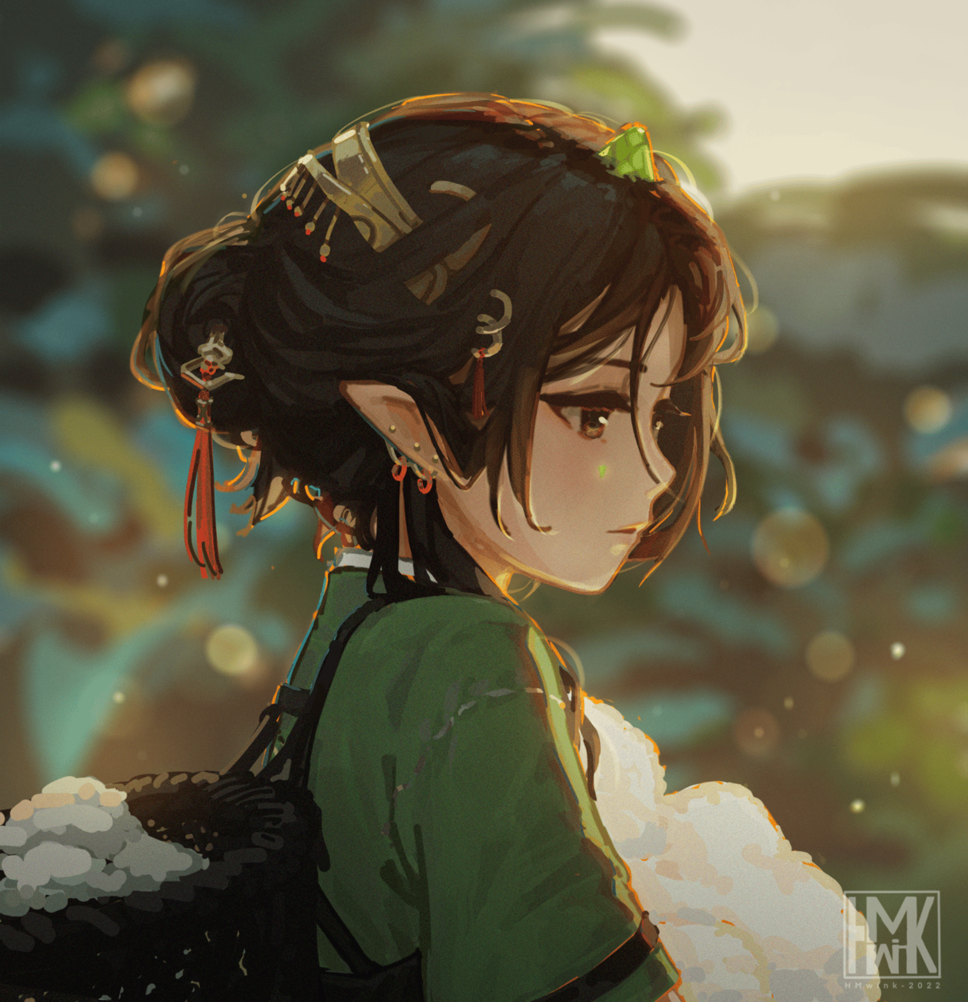 Elf girl with pointy ears and Chinese dress HD Wallpaper