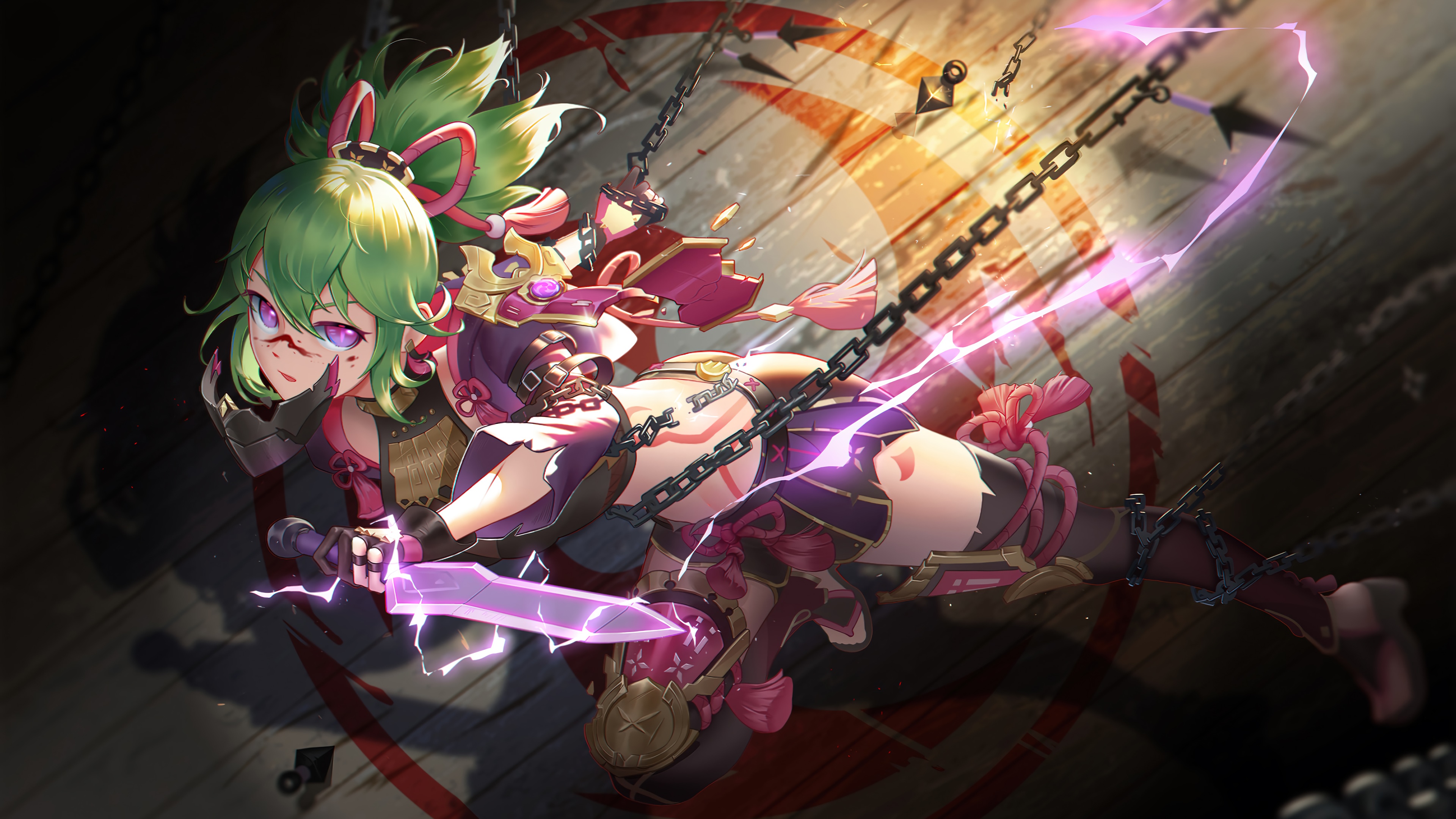 4K Genshin Impact Kuki Shinobu with chains and blood HD Wallpaper