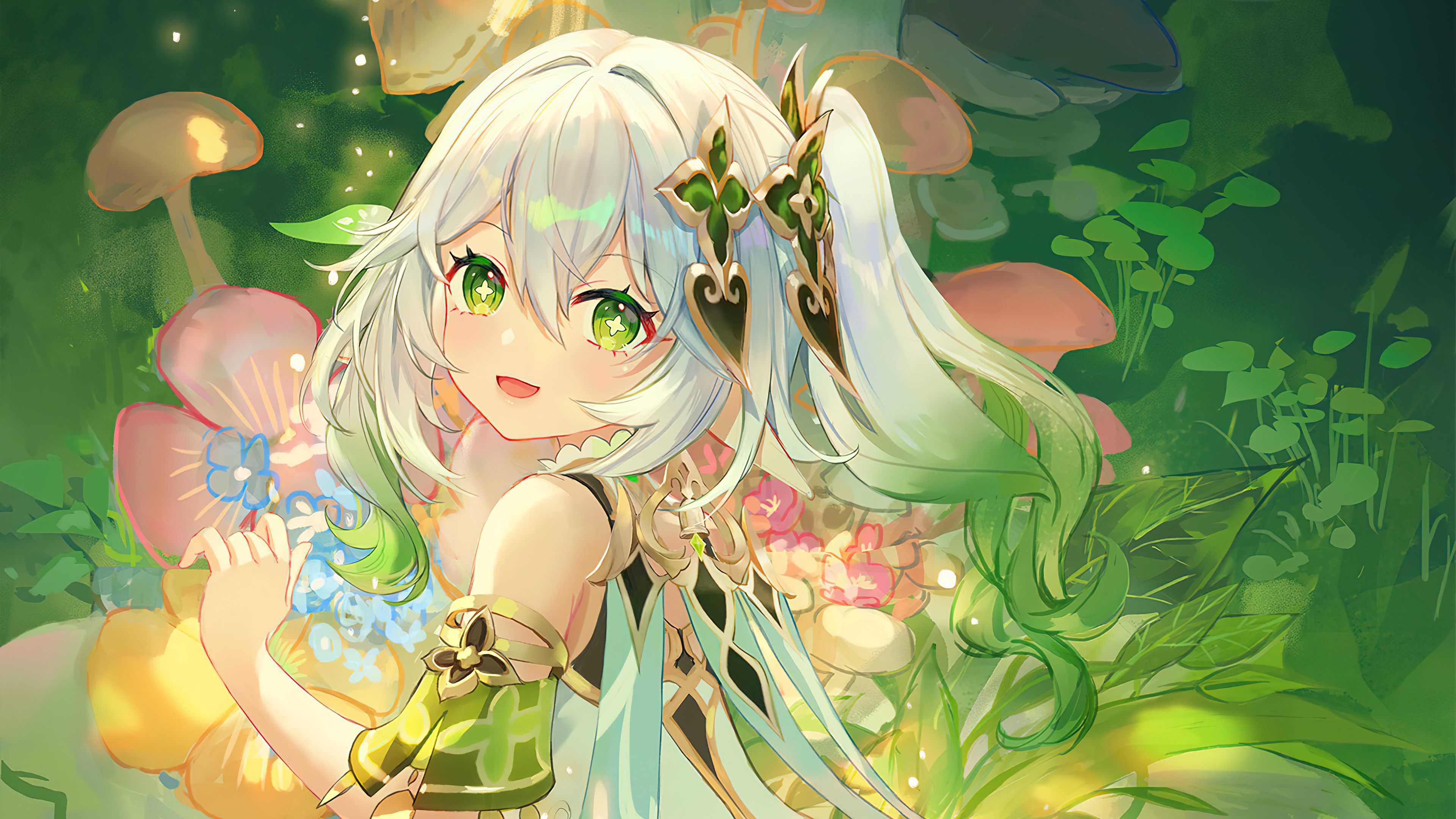 4K Genshin Impact Nahida with Mushrooms and Flowers HD Wallpaper