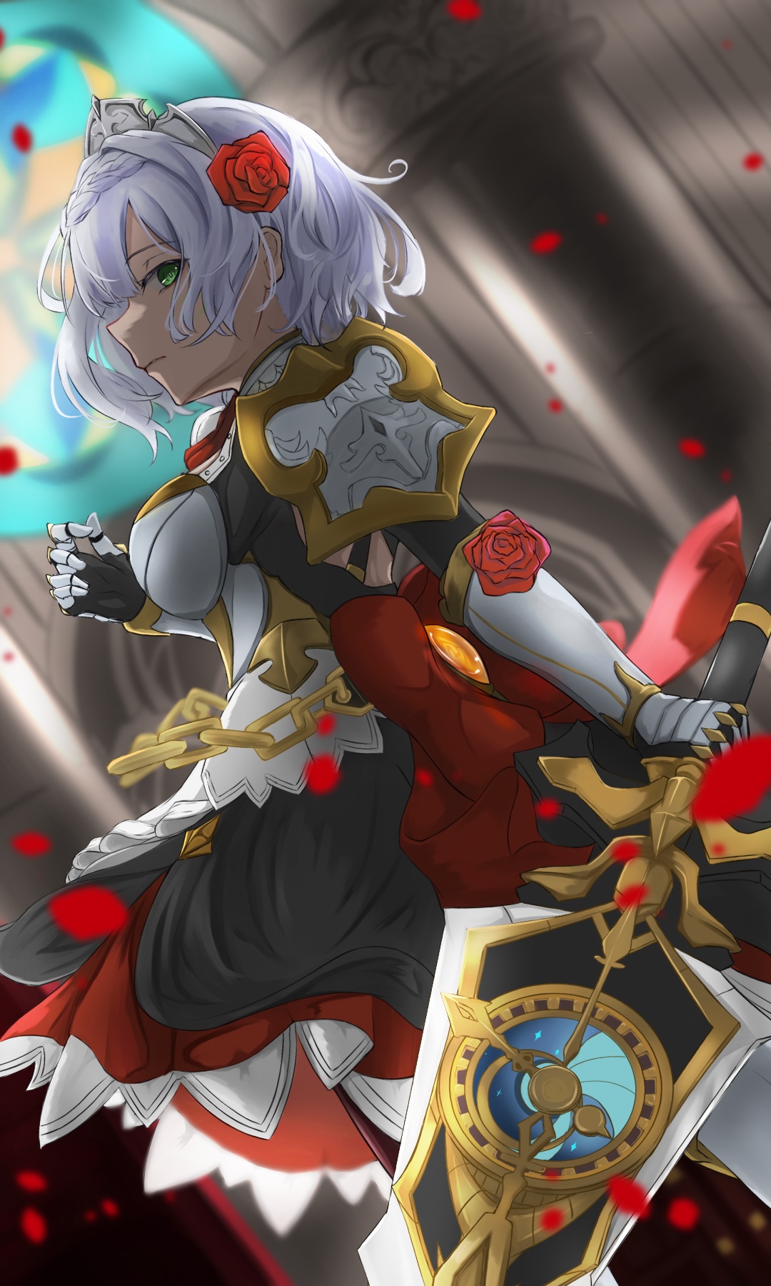 Genshin Impact Noelle with a sword and roses HD Phone Wallpaper
