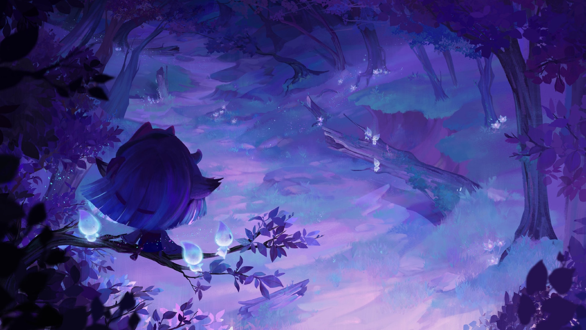 Lulu in a magical forest with glowing mushrooms HD Wallpaper