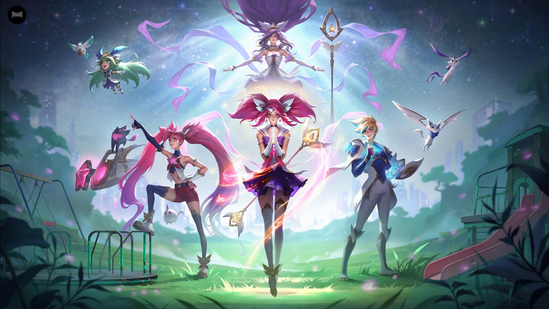 League of Legends Star Guardian characters in a park HD Wallpaper