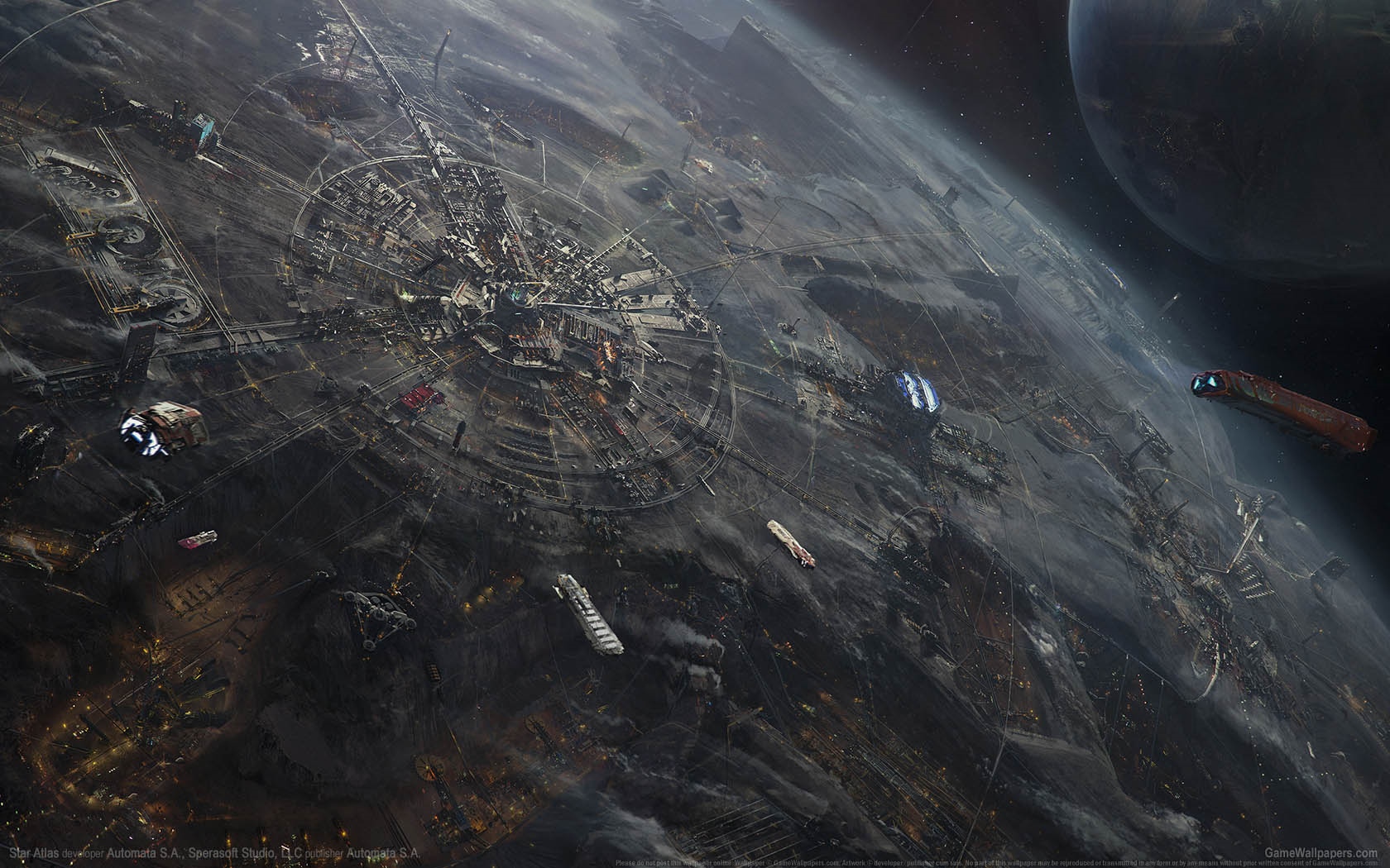 Space Engine futuristic planet city with spacecraft HD Wallpaper
