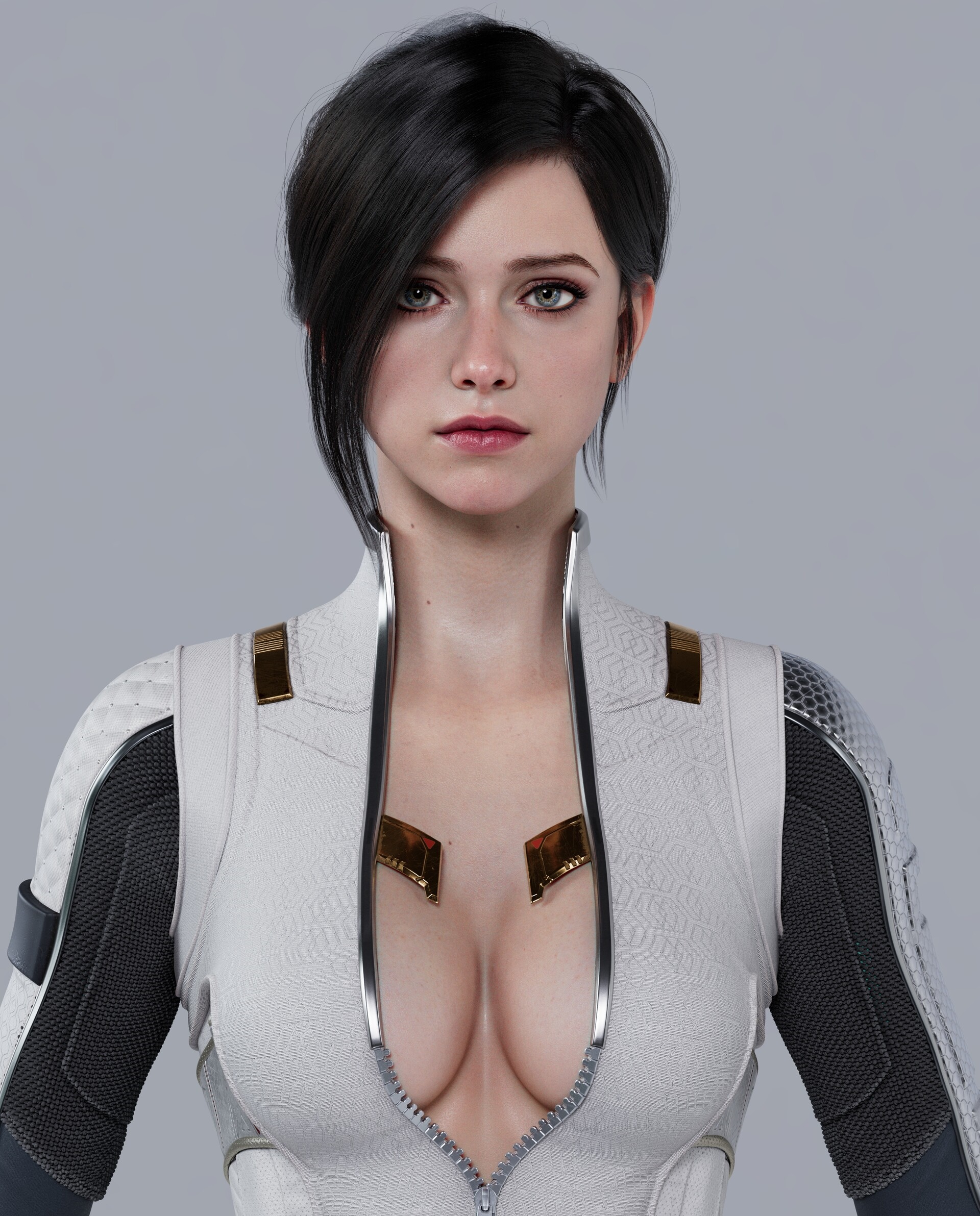 Woman in science fiction suit with unzipped clothing HD Phone Wallpaper