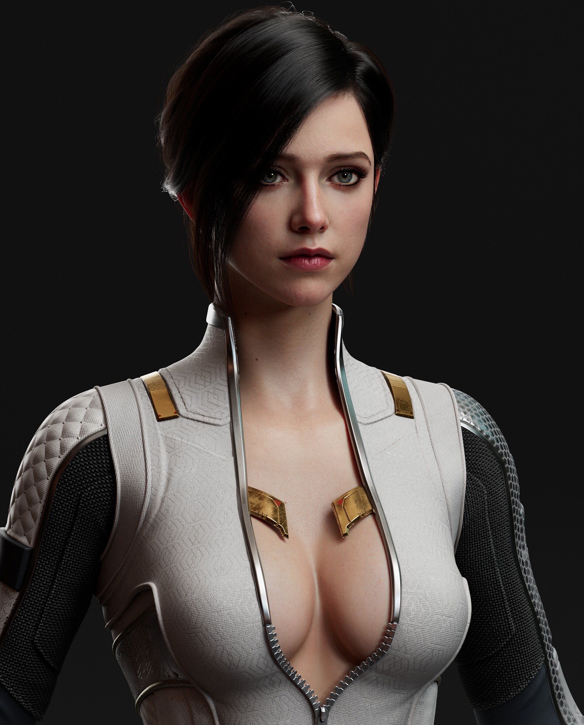 Woman in science fiction outfit with gold accents HD Phone Wallpaper