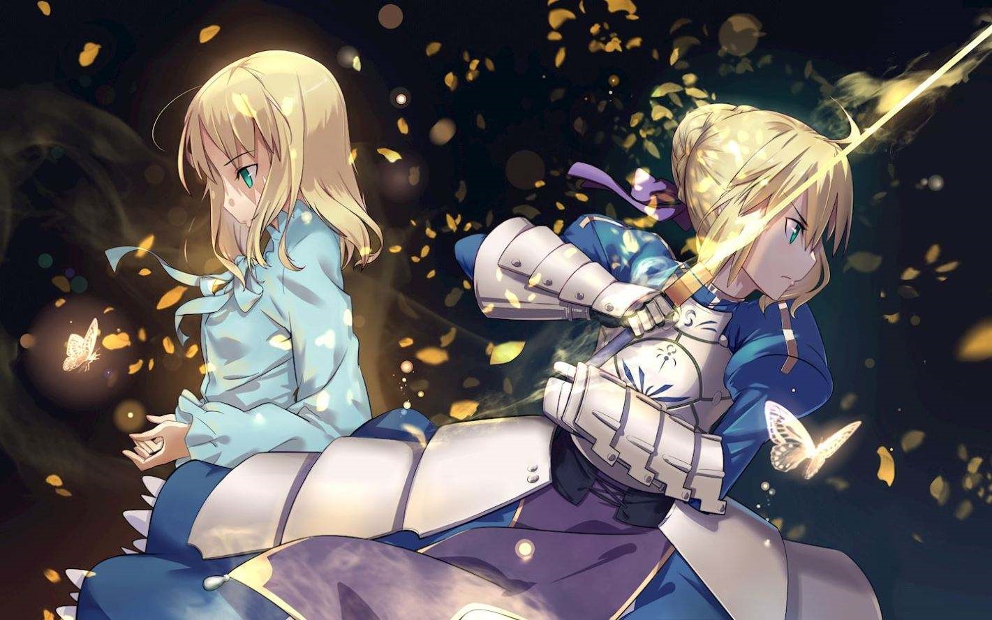 Saber with a sword and a girl with butterflies HD Wallpaper