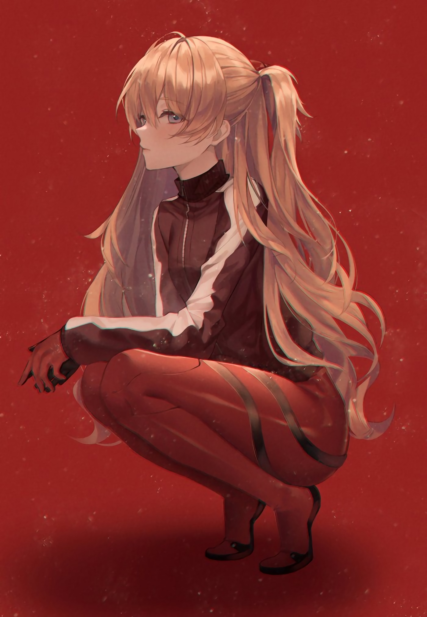 Asuka Langley Soryu from Neon Genesis Evangelion squatting HD Phone Wallpaper