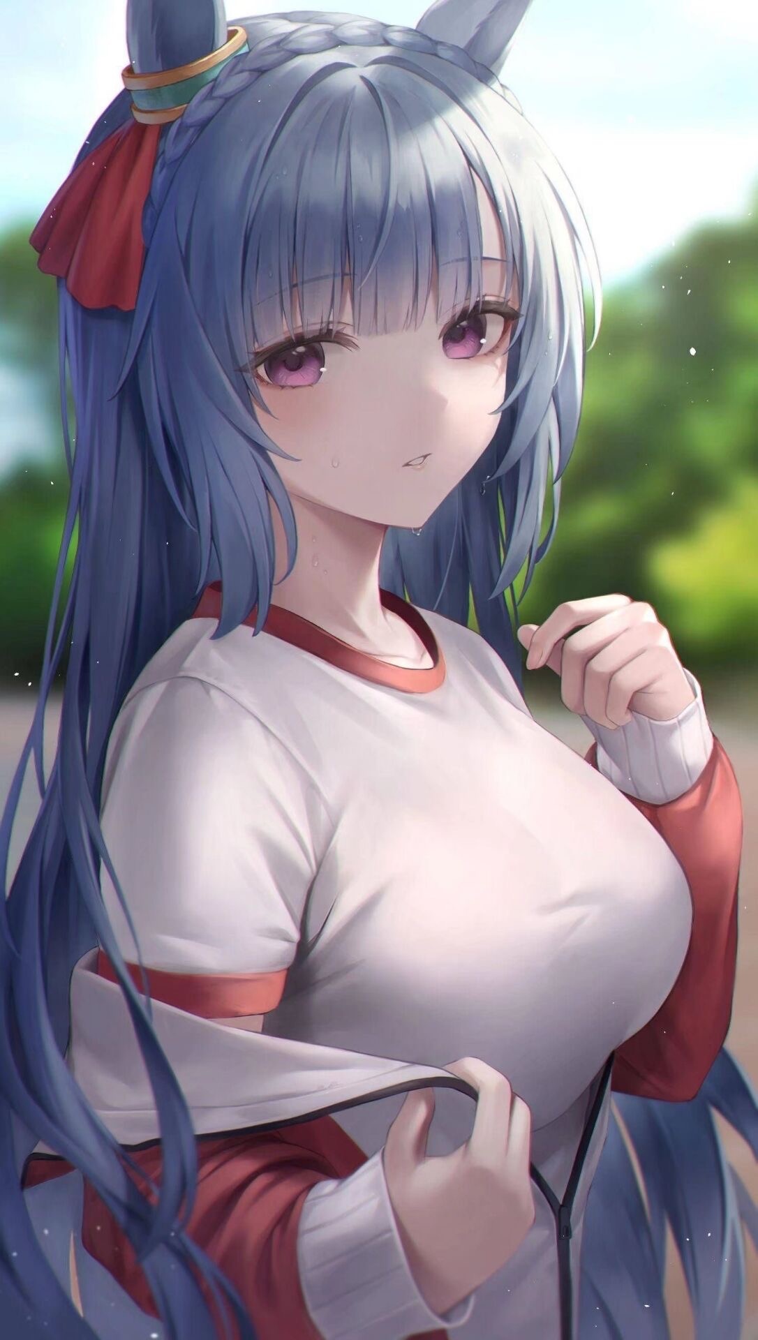 Girl with blue hair and purple eyes HD Phone Wallpaper
