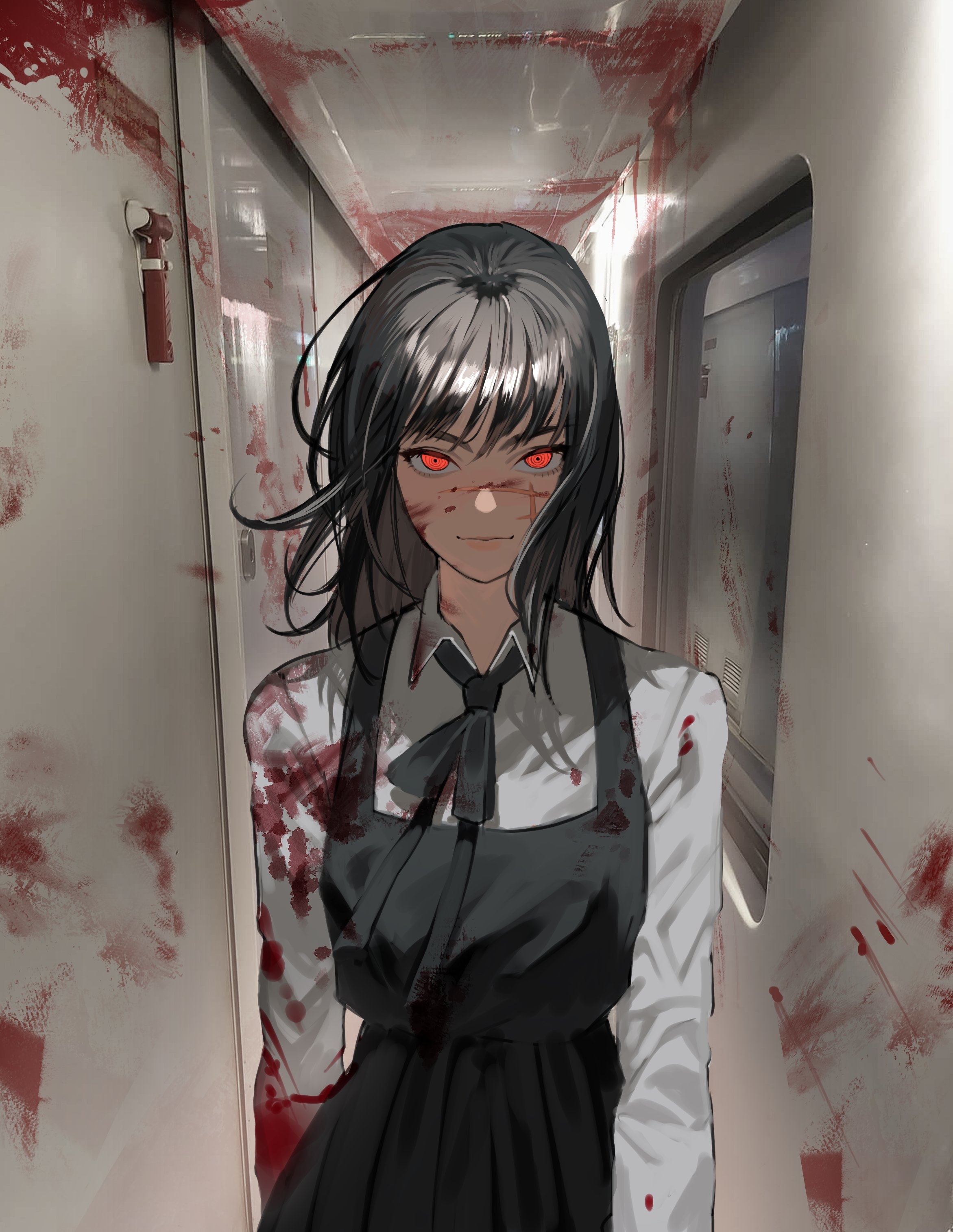 Asa Mitaka covered in blood in a hallway HD Phone Wallpaper