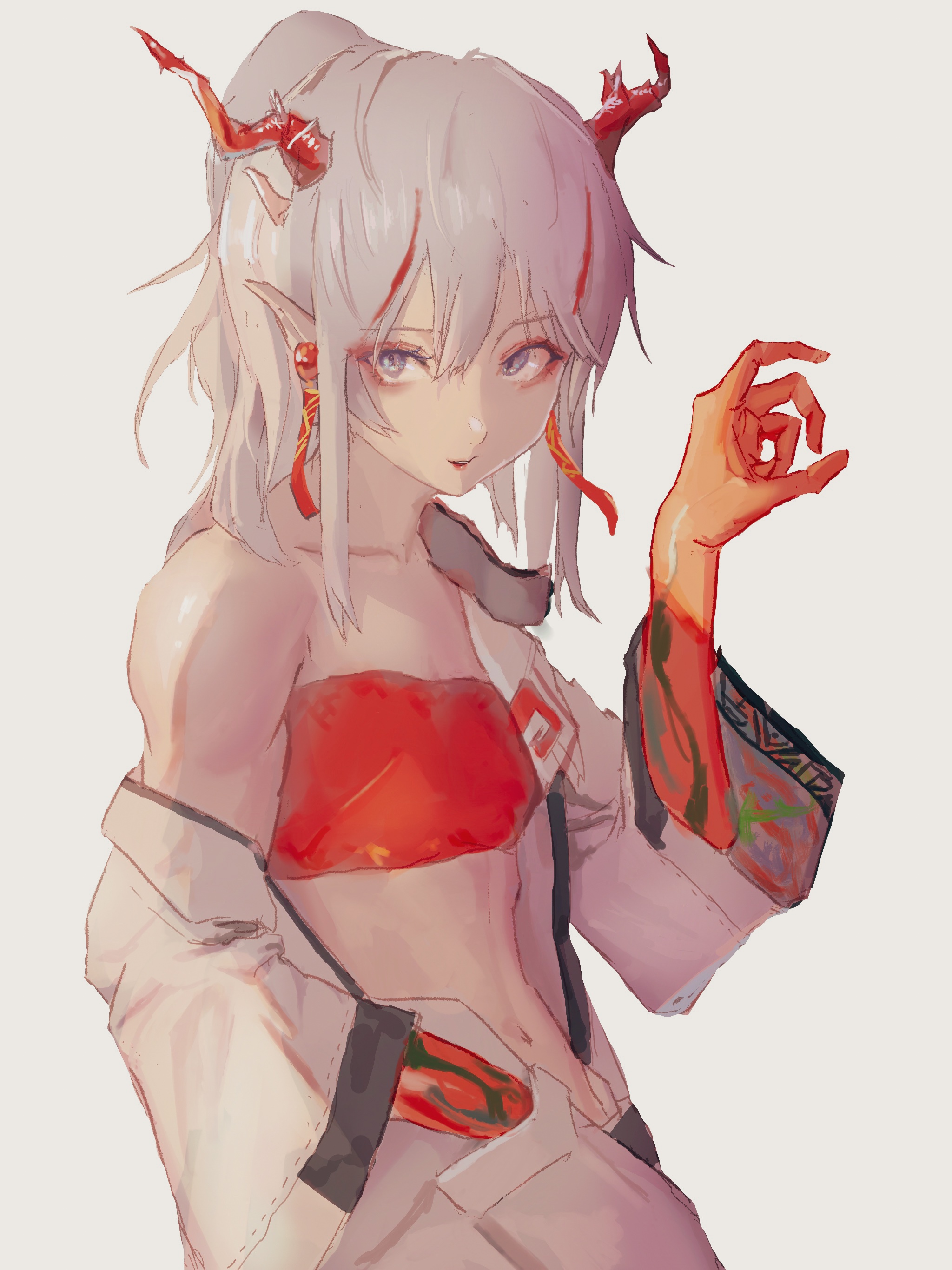Nian from Arknights with horns and pointy ears HD Phone Wallpaper