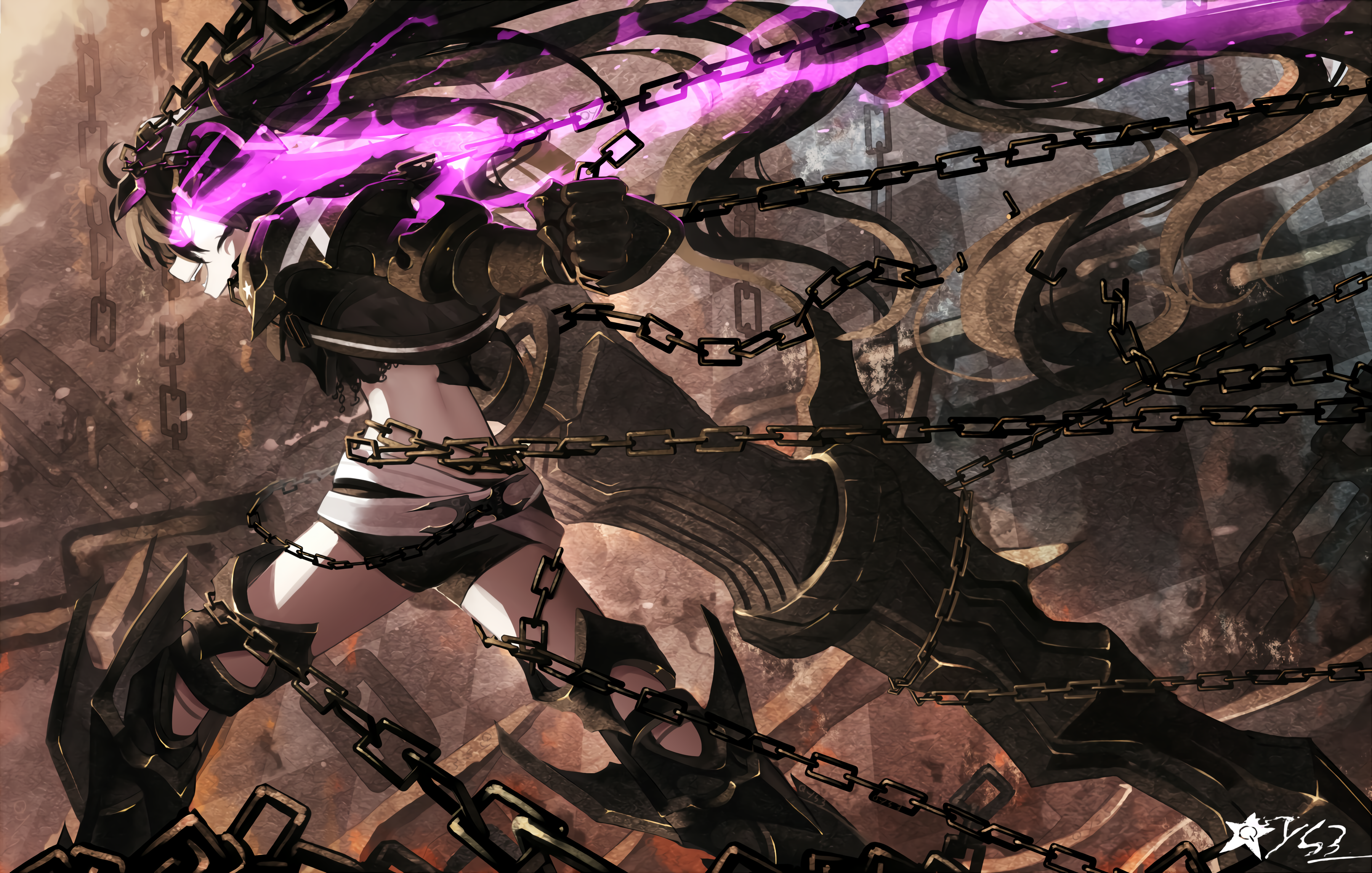Insane Black Rock Shooter with Chains and Purple Eyes HD Wallpaper