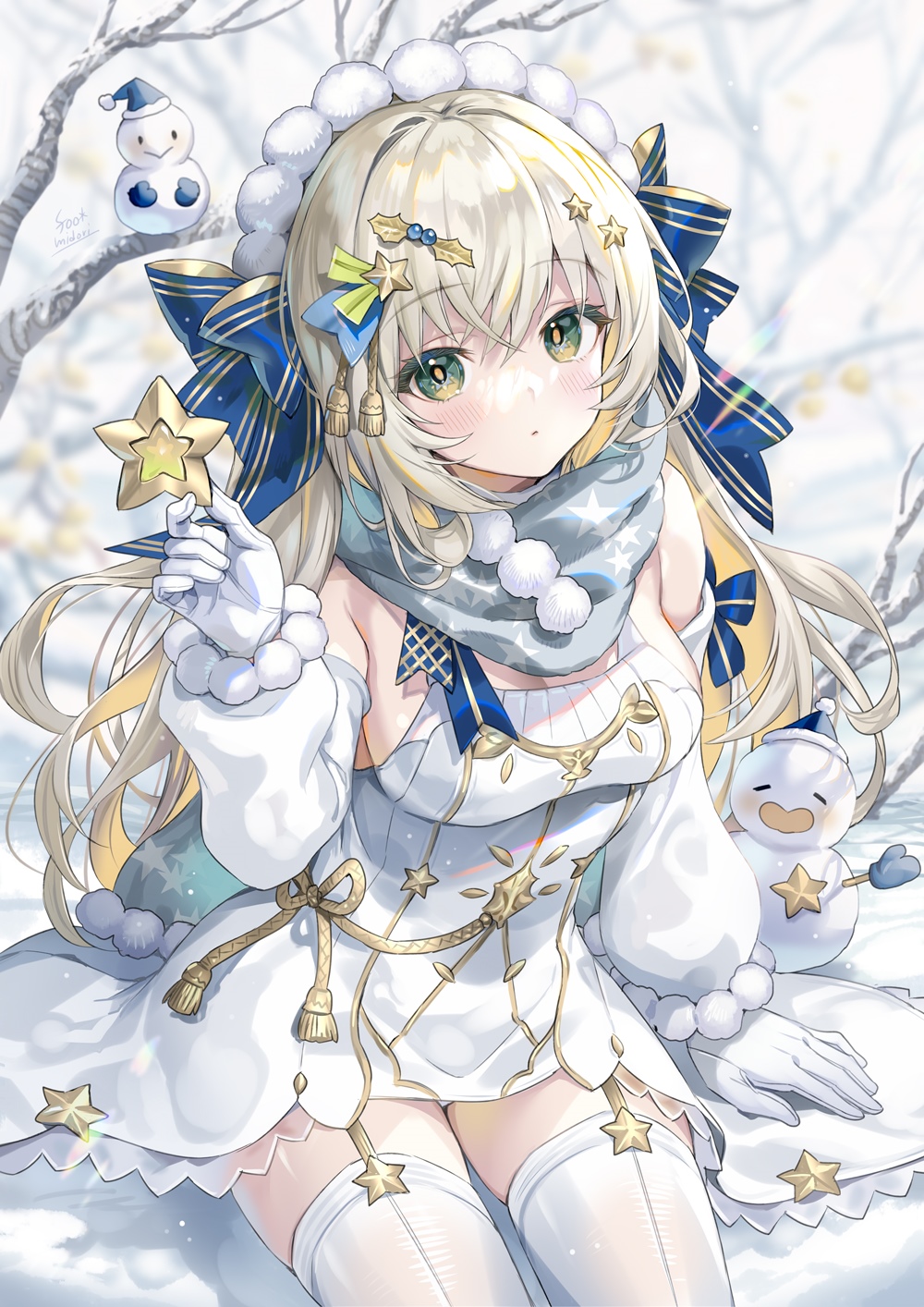 Girl with blonde hair and green eyes in a snowy forest HD Phone Wallpaper