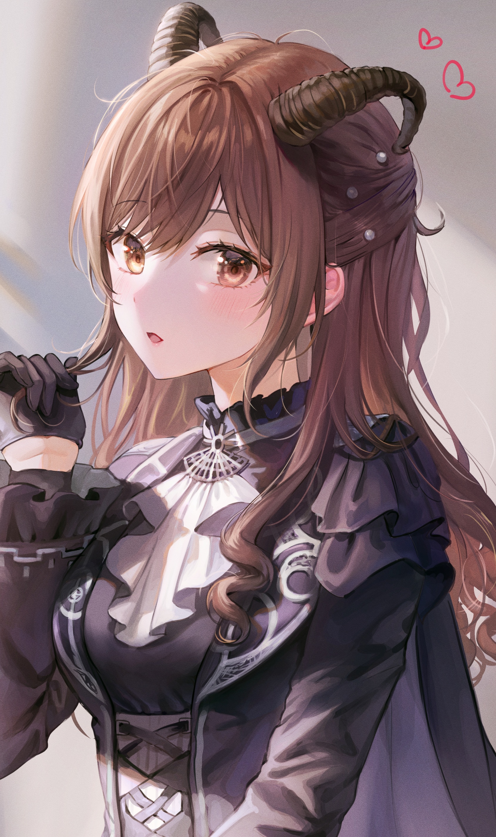 Anime girl with brown hair and horns HD Phone Wallpaper