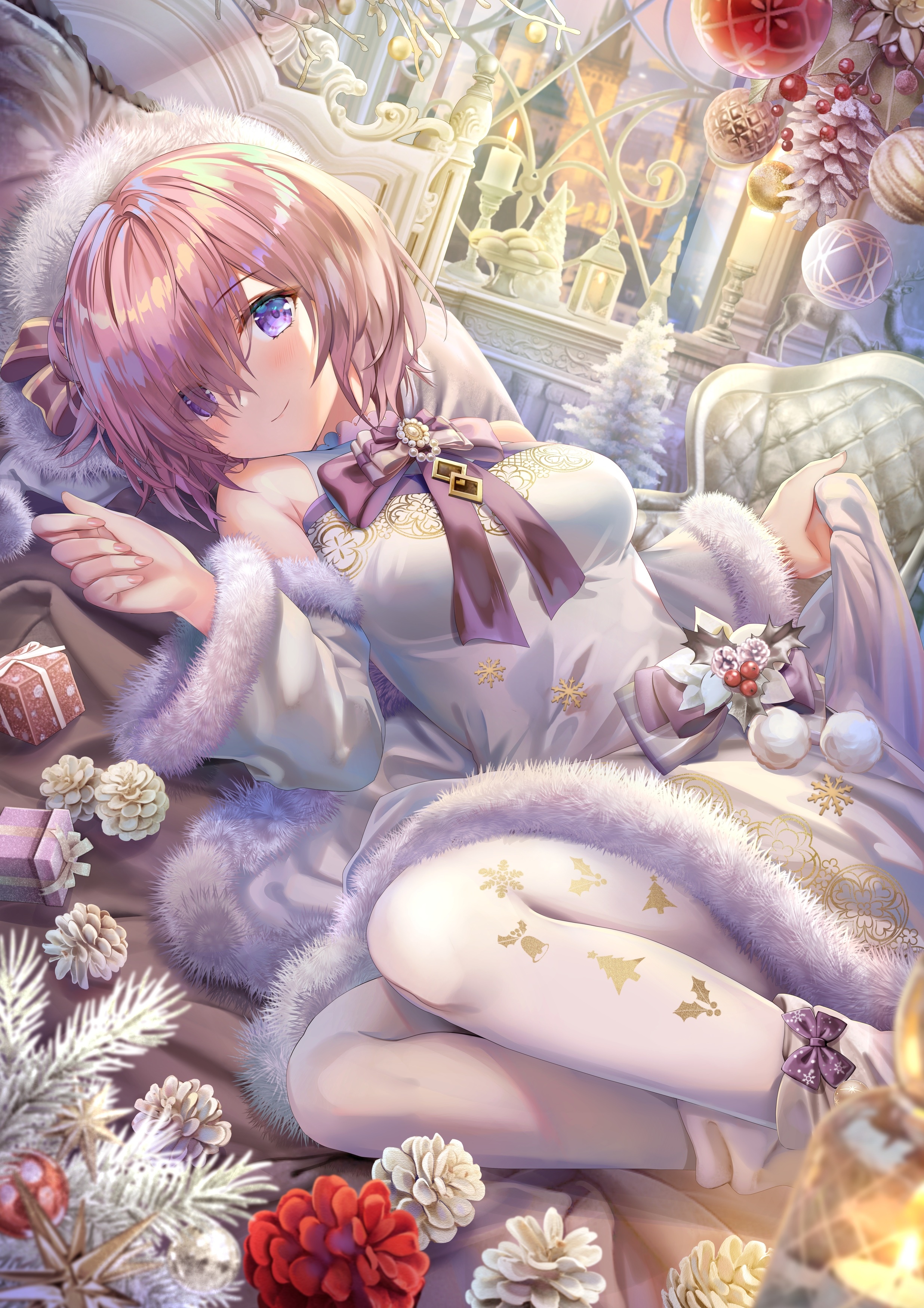 Mash Kyrielight in a Christmas-themed outfit HD Phone Wallpaper