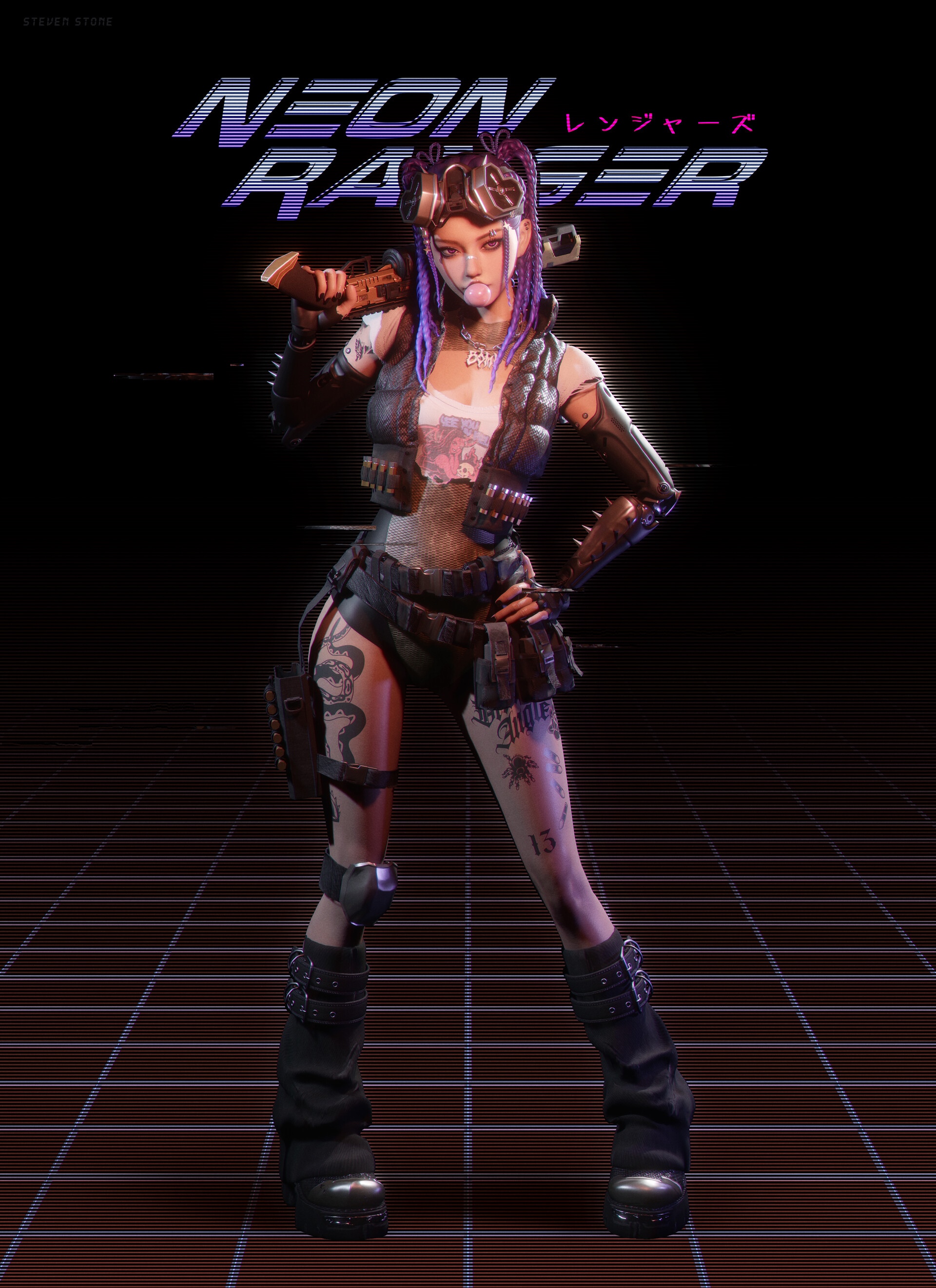 Neon Rangers Cyberpunk Woman with Shotgun HD Phone Wallpaper