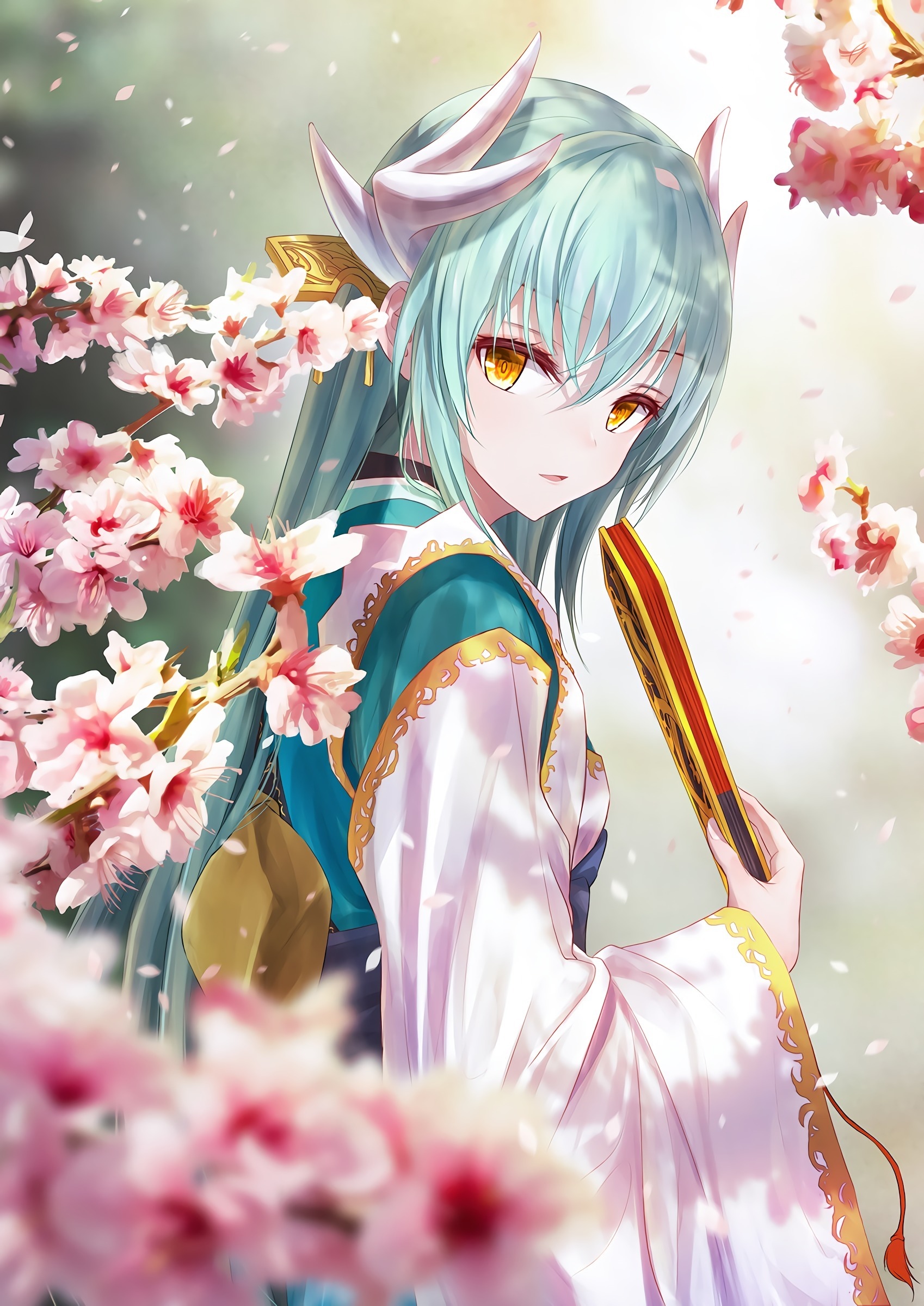 Kiyohime from Fate/Grand Order with Cherry Blossoms HD Phone Wallpaper