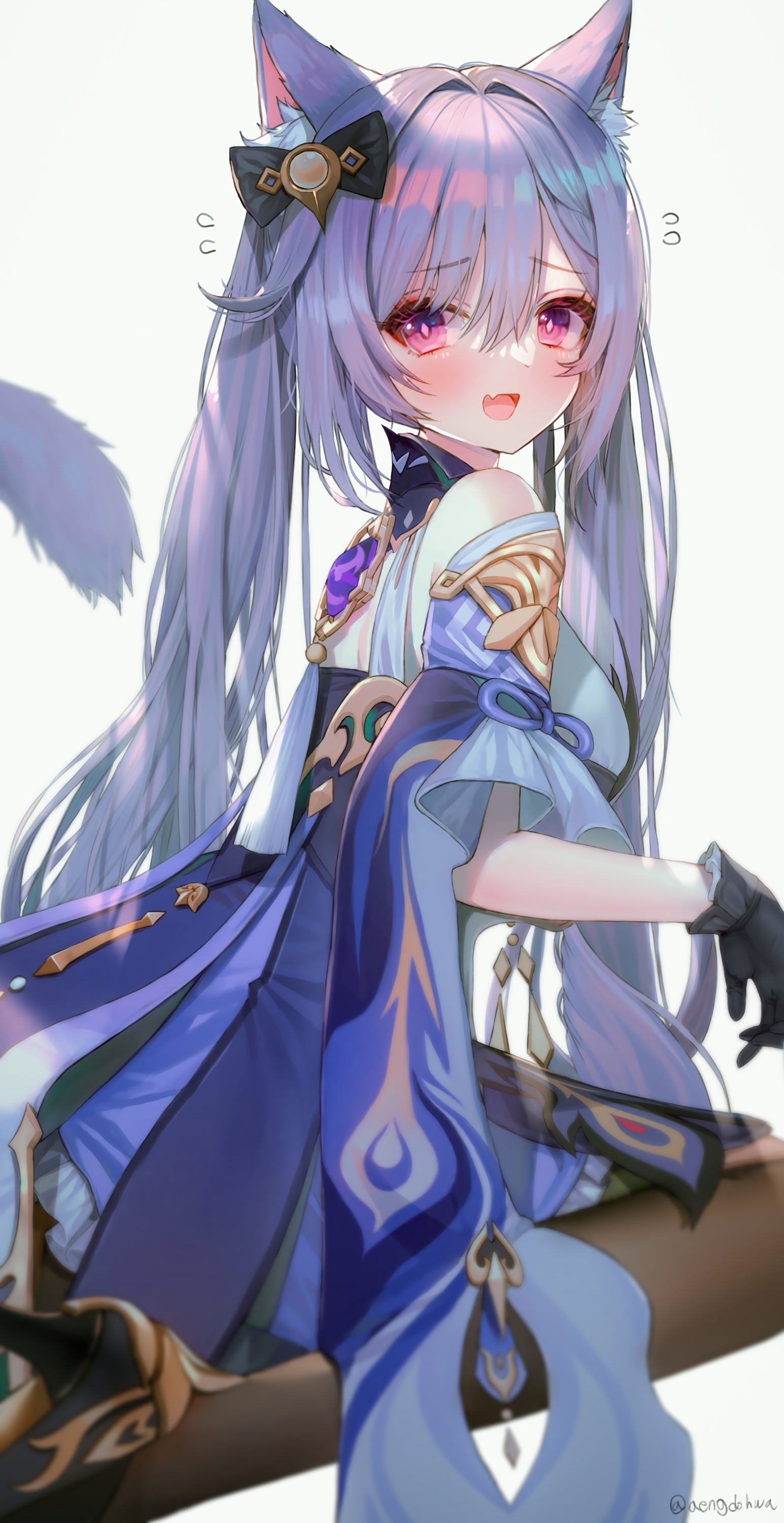 Keqing from Genshin Impact with cat ears and tail HD Phone Wallpaper
