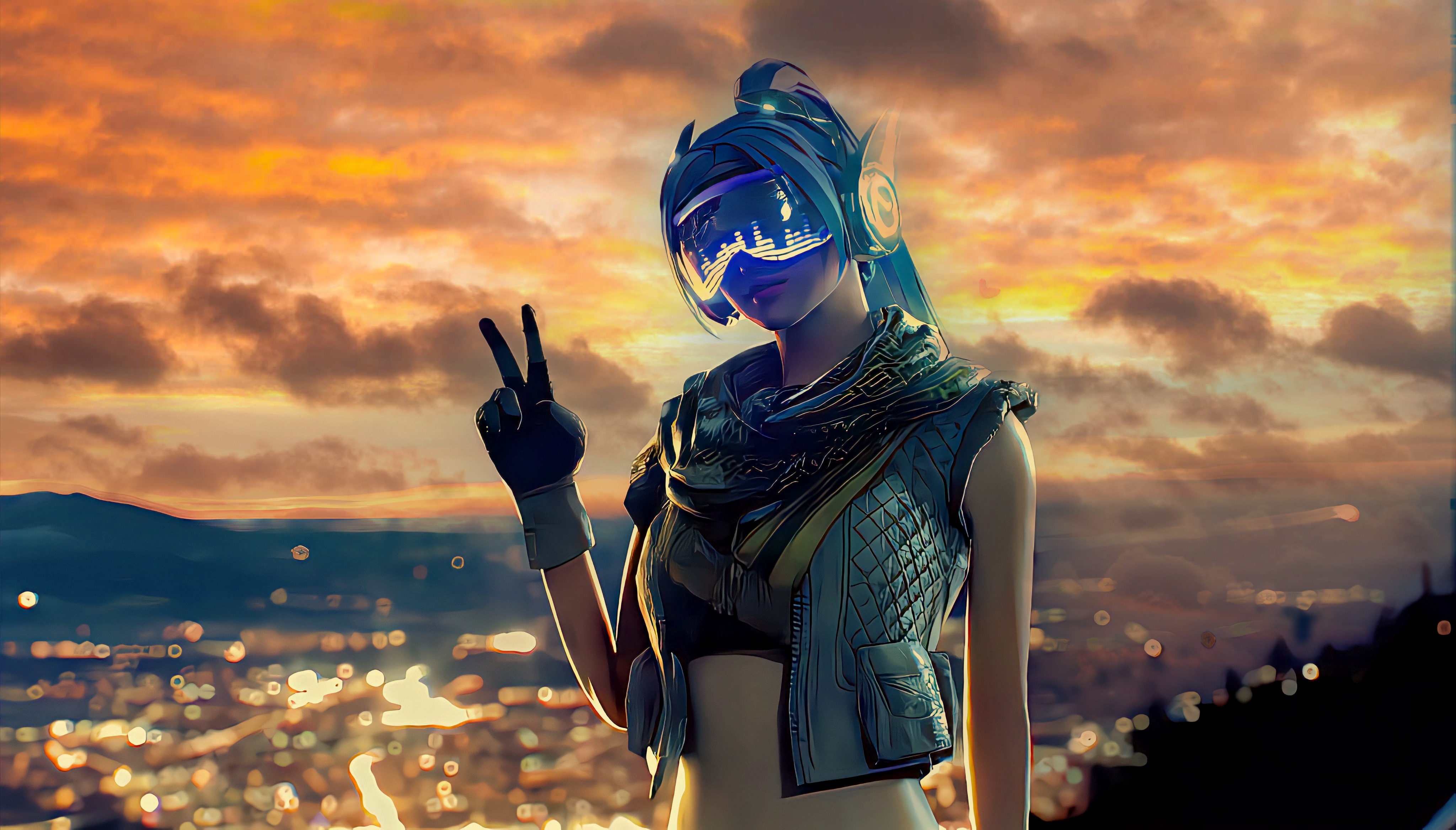 Game For Peace woman with goggles and victory sign HD Wallpaper