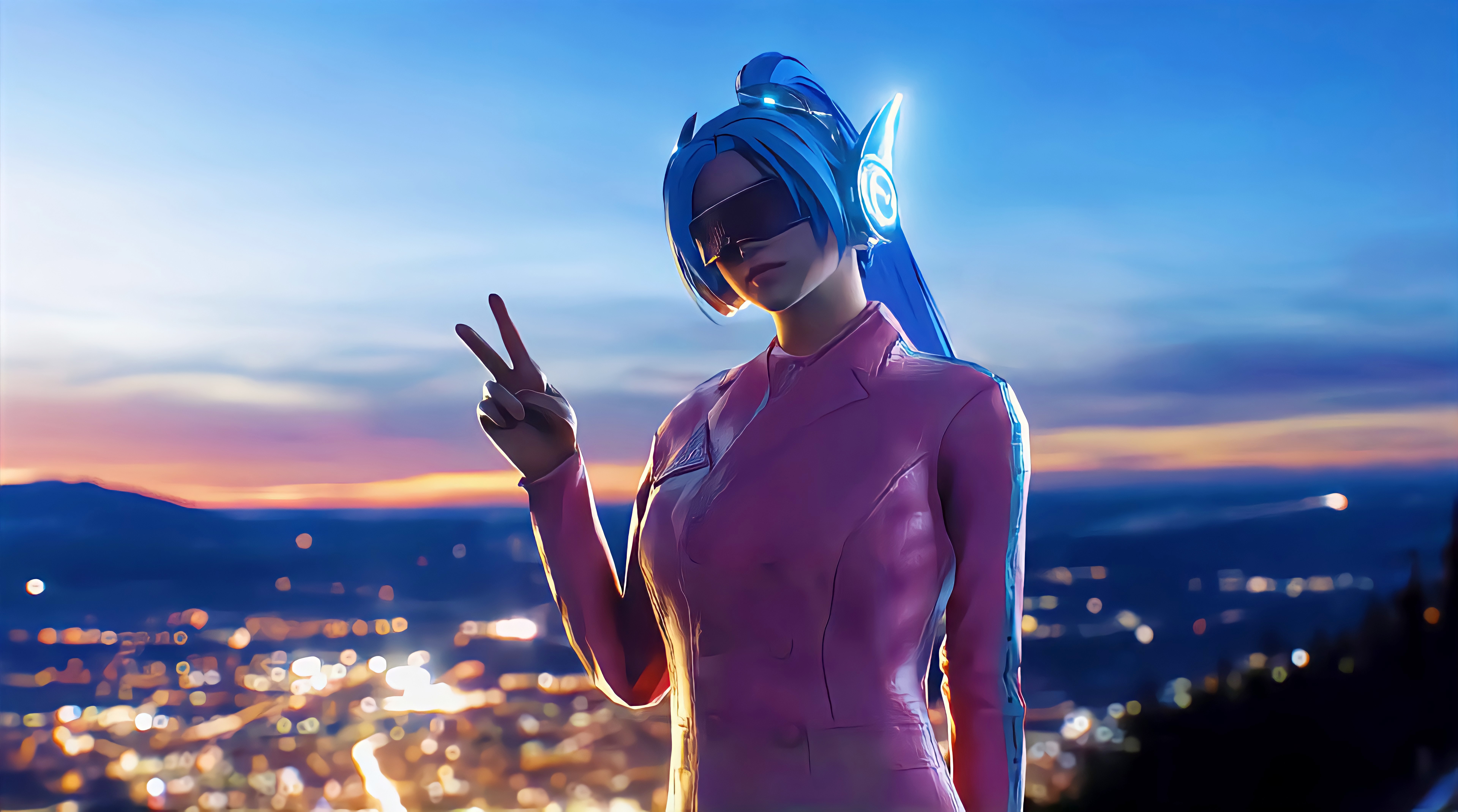 Game For Peace character with victory sign at sunset HD Wallpaper