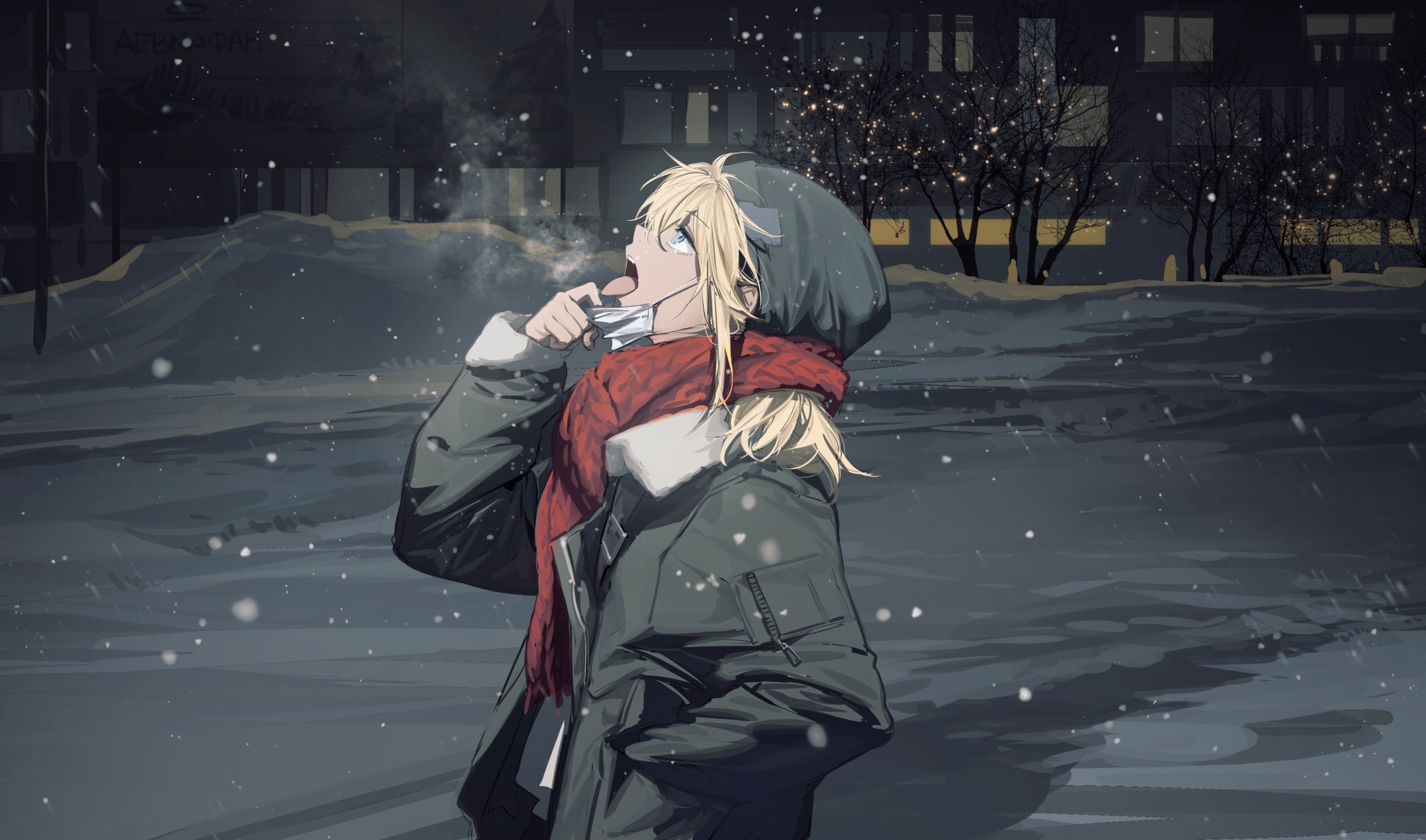 Girl in winter with scarf and mask HD Wallpaper