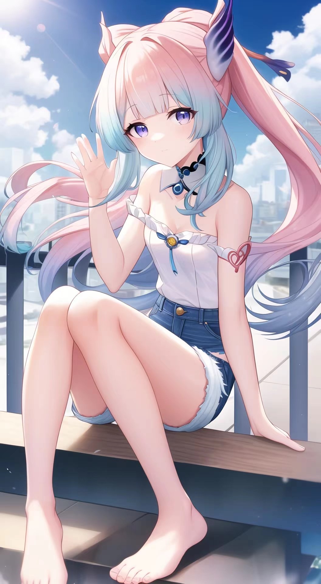 Sangonomiya Kokomi from Genshin Impact waving HD Phone Wallpaper