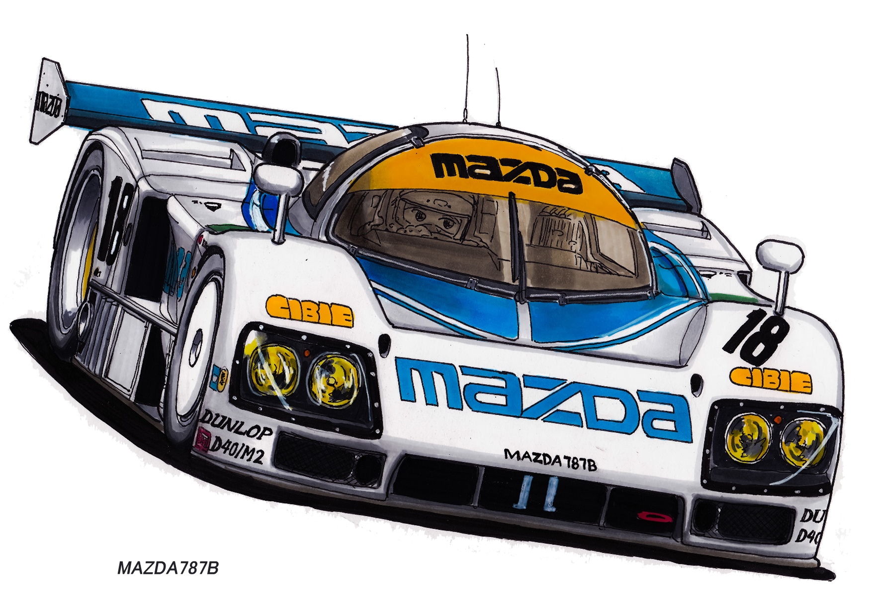 Mazda 787B race car with blue and white livery HD Wallpaper