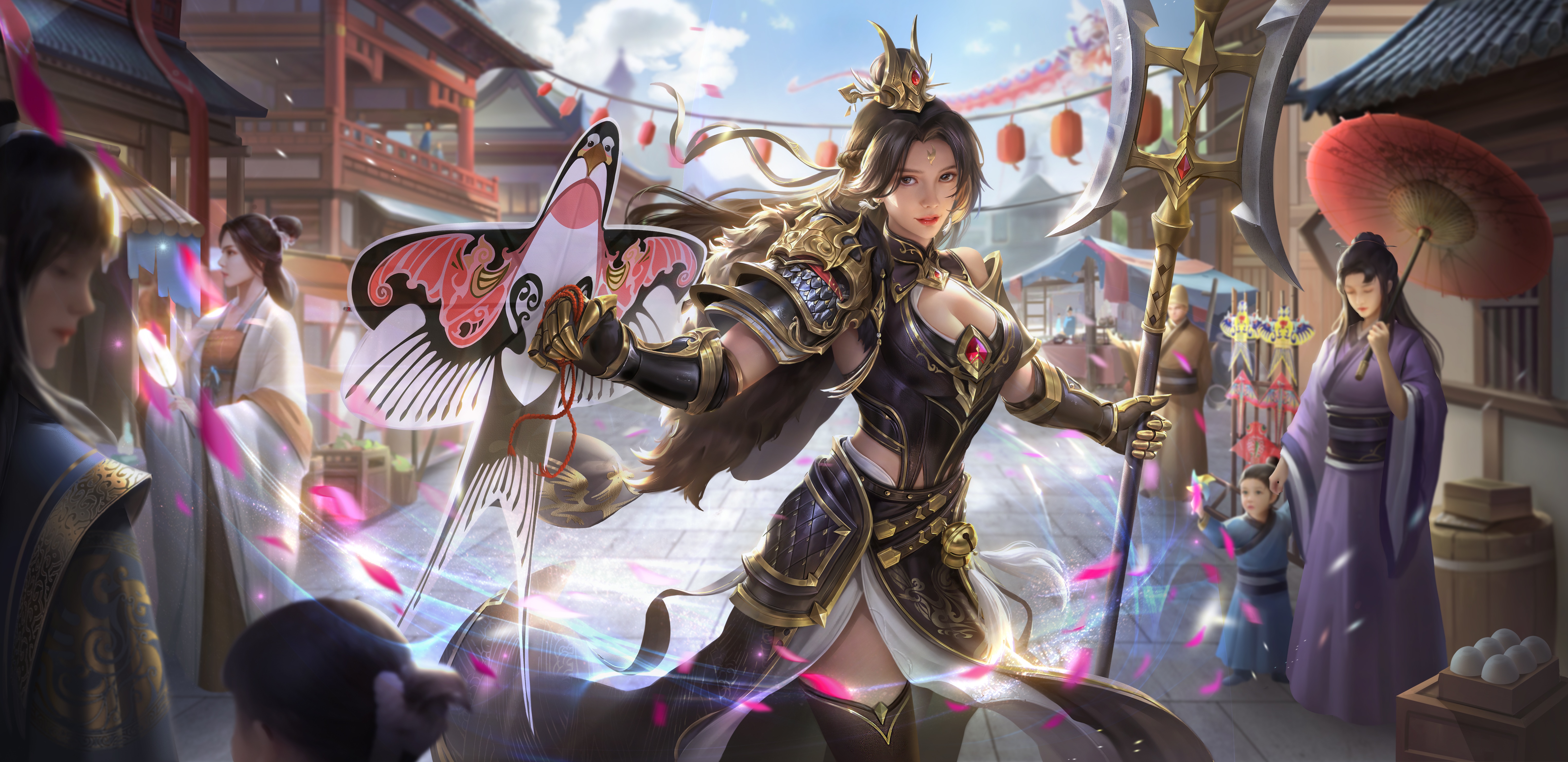 4K Sanguosha: Woman in Armor with Kite and Halberd HD Wallpaper
