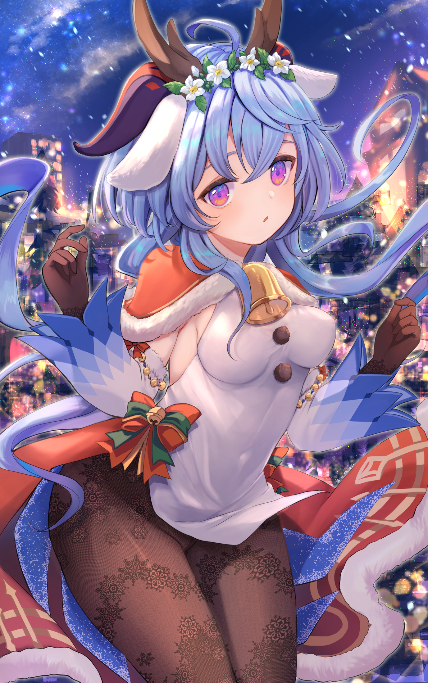 Ganyu from Genshin Impact in Christmas attire HD Phone Wallpaper