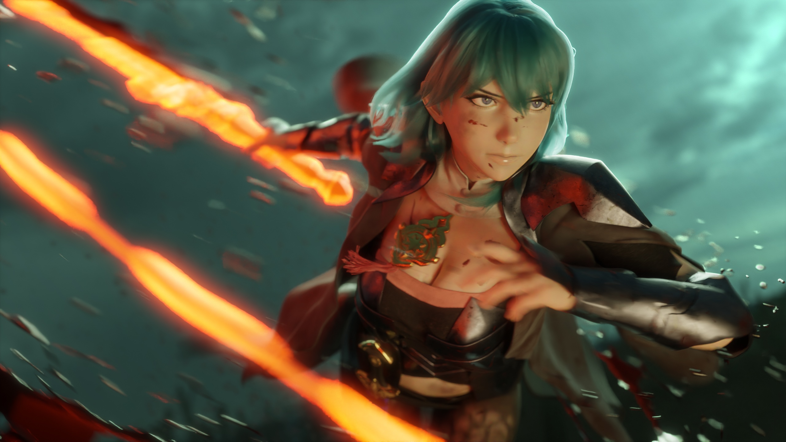 Byleth from Fire Emblem with fiery sword HD Wallpaper