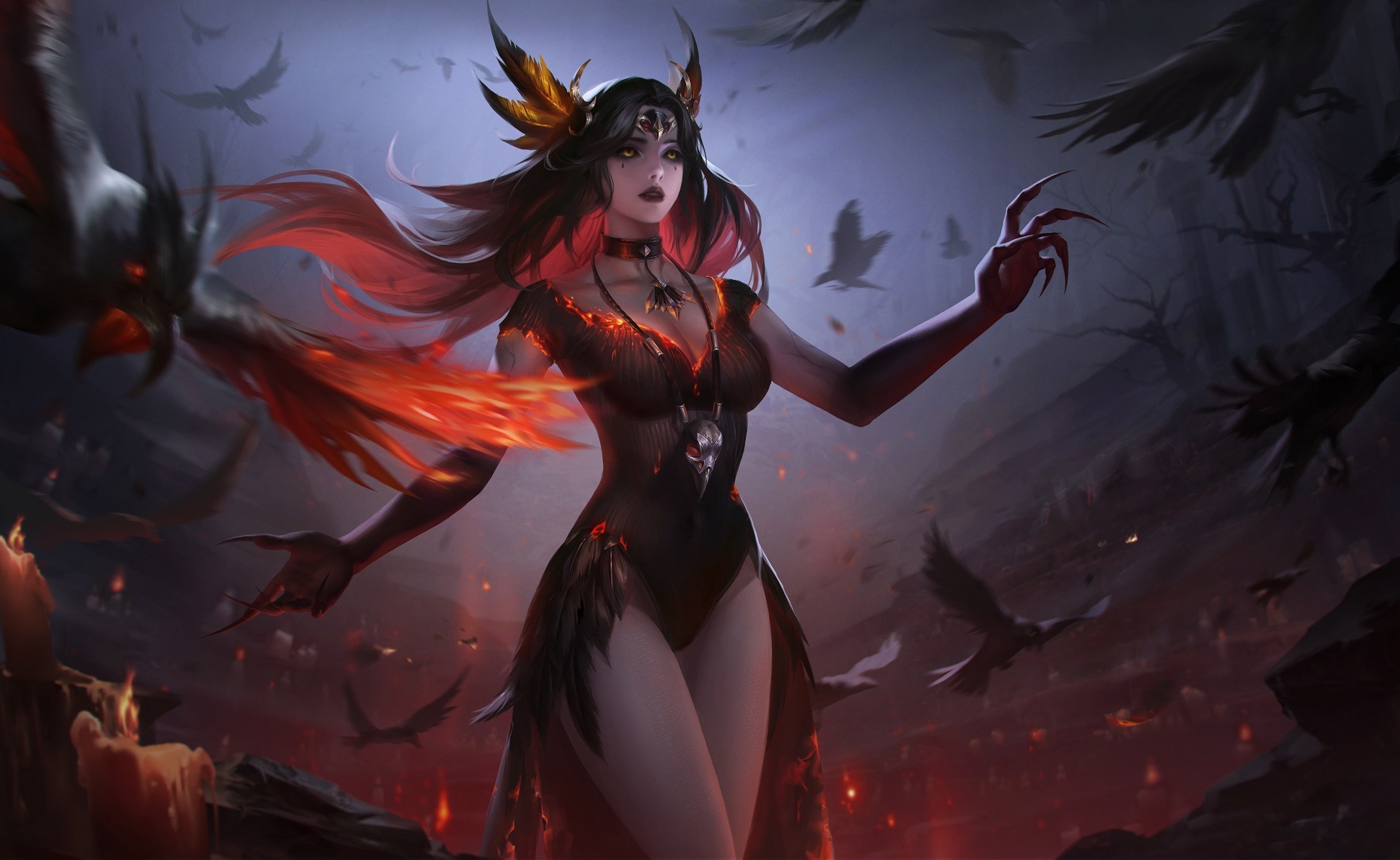 Arena of Valor character with crows and candles HD Wallpaper
