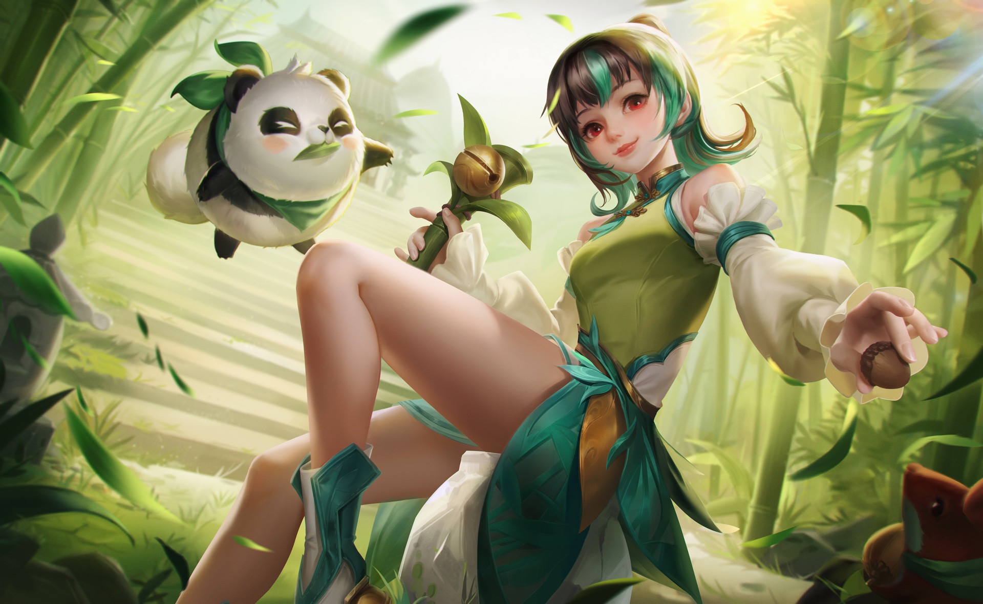 Arena of Valor character with panda and bamboo HD Wallpaper