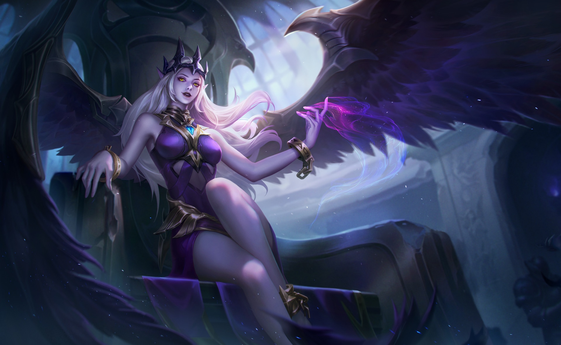 Morrigan from Arena of Valor with dark wings HD Wallpaper