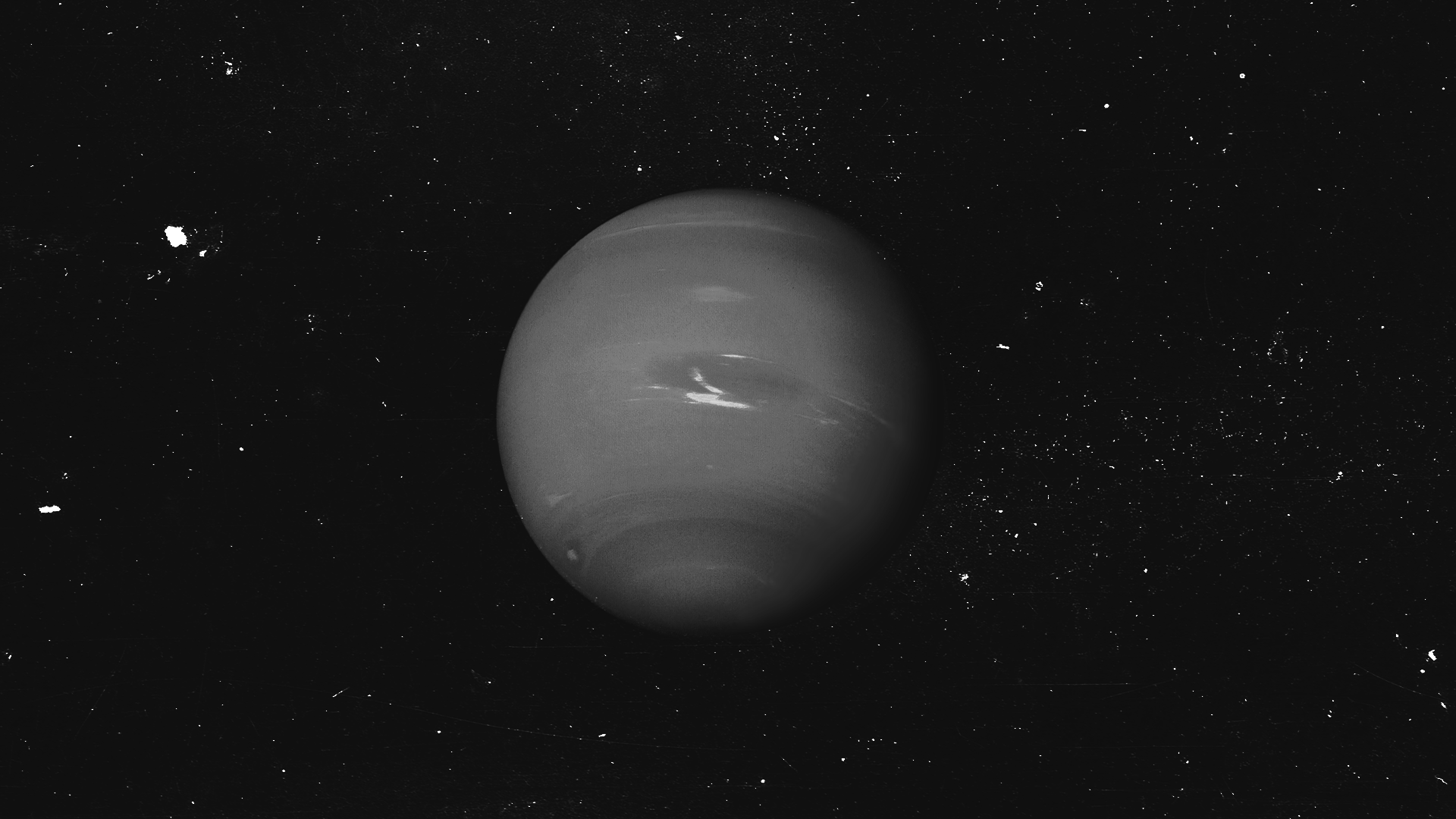 Monochrome image of Neptune in space HD Wallpaper