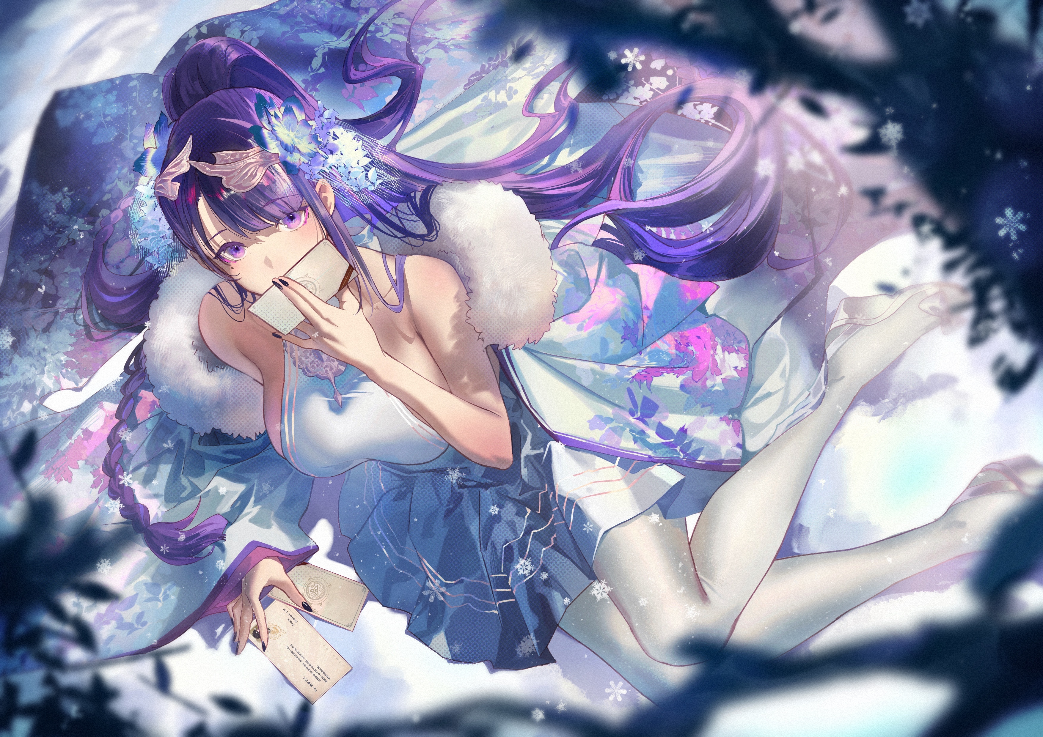 Raiden Shogun with purple hair and eyes HD Wallpaper