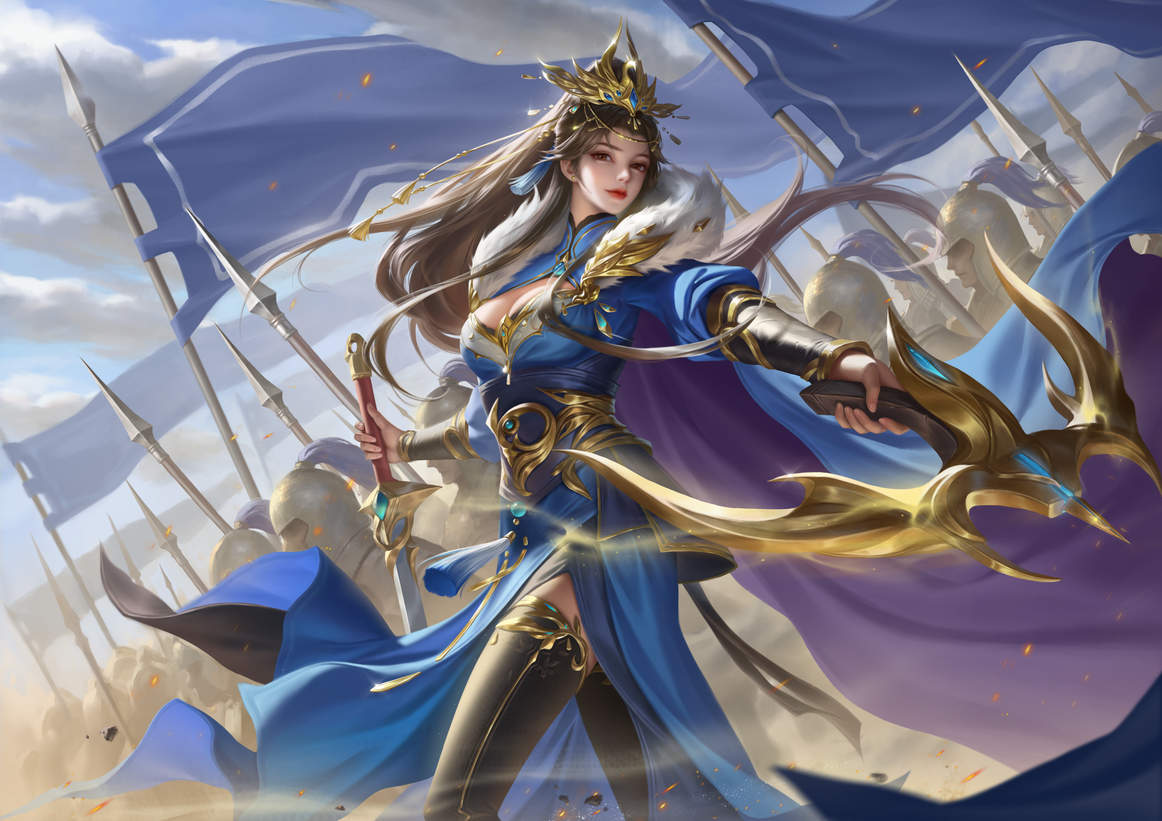 4K Three Kingdoms warrior with sword and flag HD Wallpaper