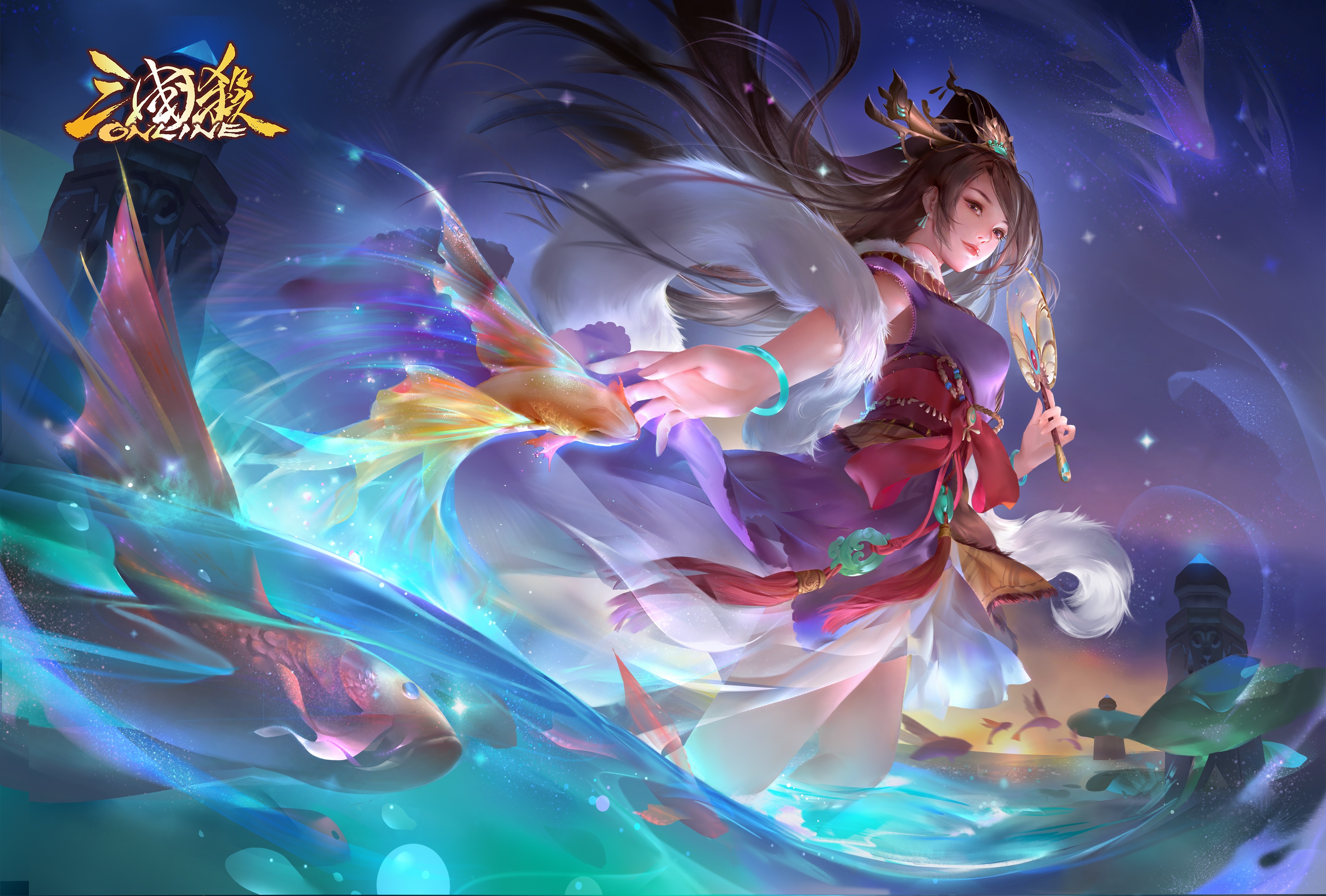 Three Kingdoms Online Game Art with Woman and Fish HD Wallpaper