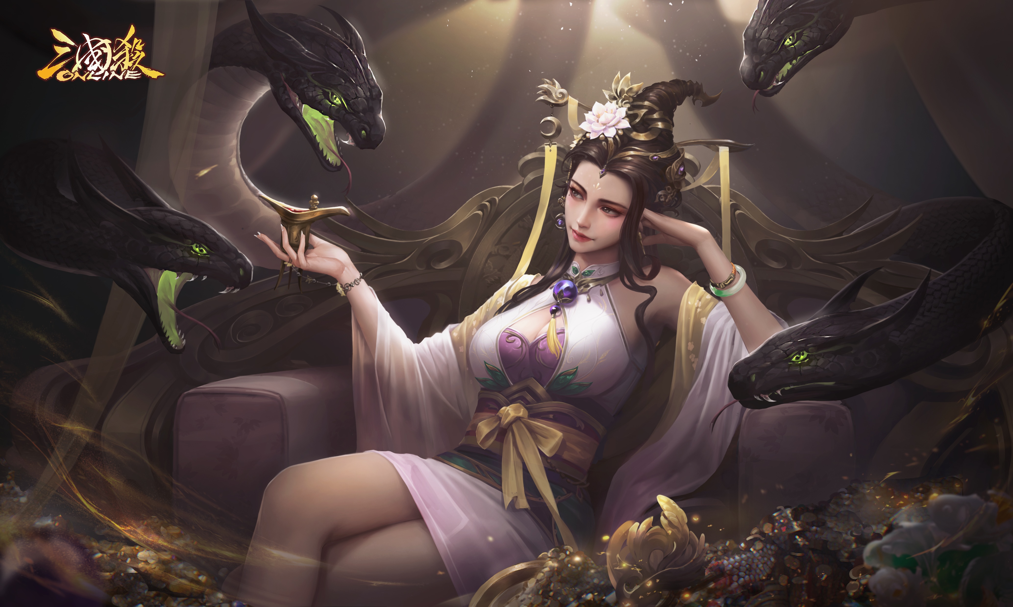 Woman with snakes in Three Kingdoms video game art HD Wallpaper