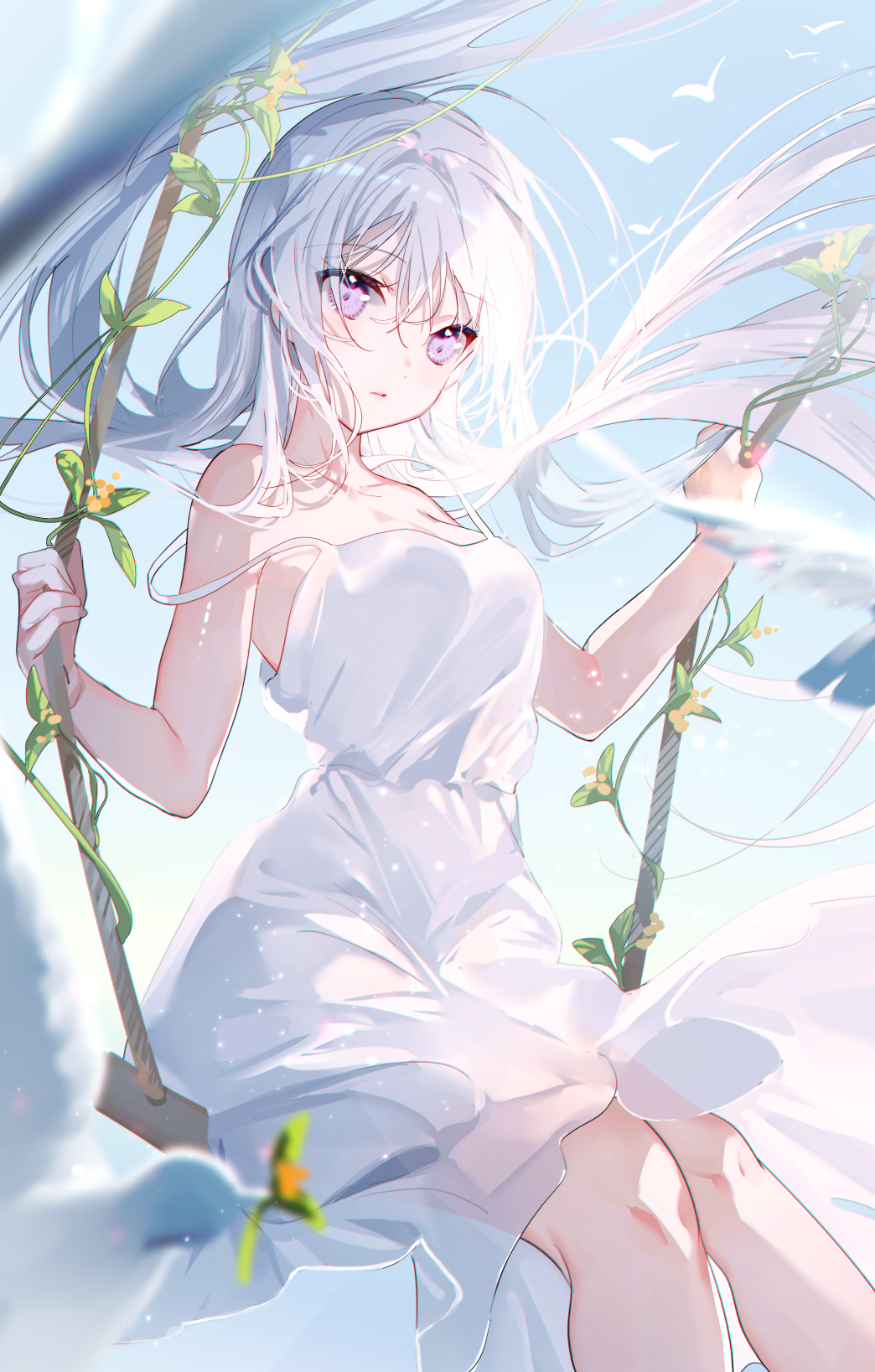 Girl with white dress on a swing HD Phone Wallpaper