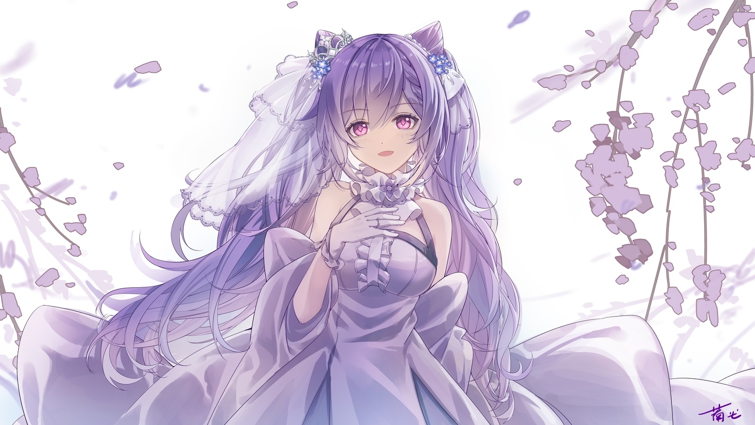 Keqing in a wedding dress with purple hair and eyes HD Wallpaper