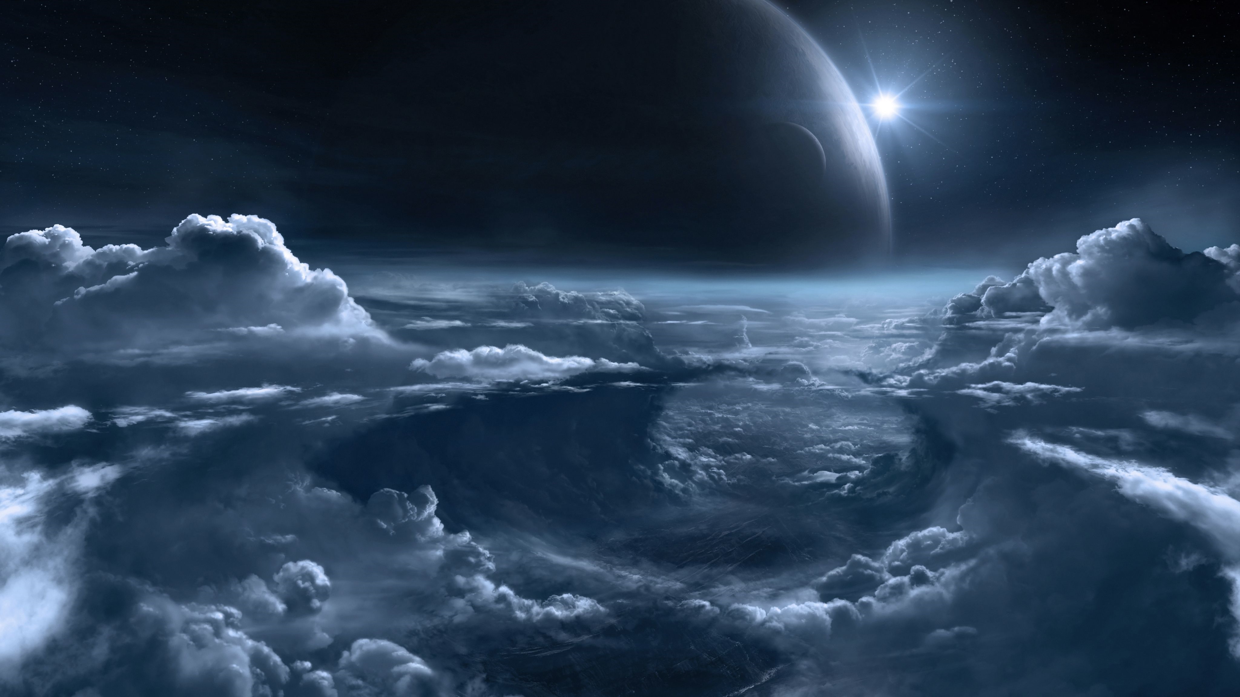 4K Science Fiction Planet Above Clouds HD Wallpaper