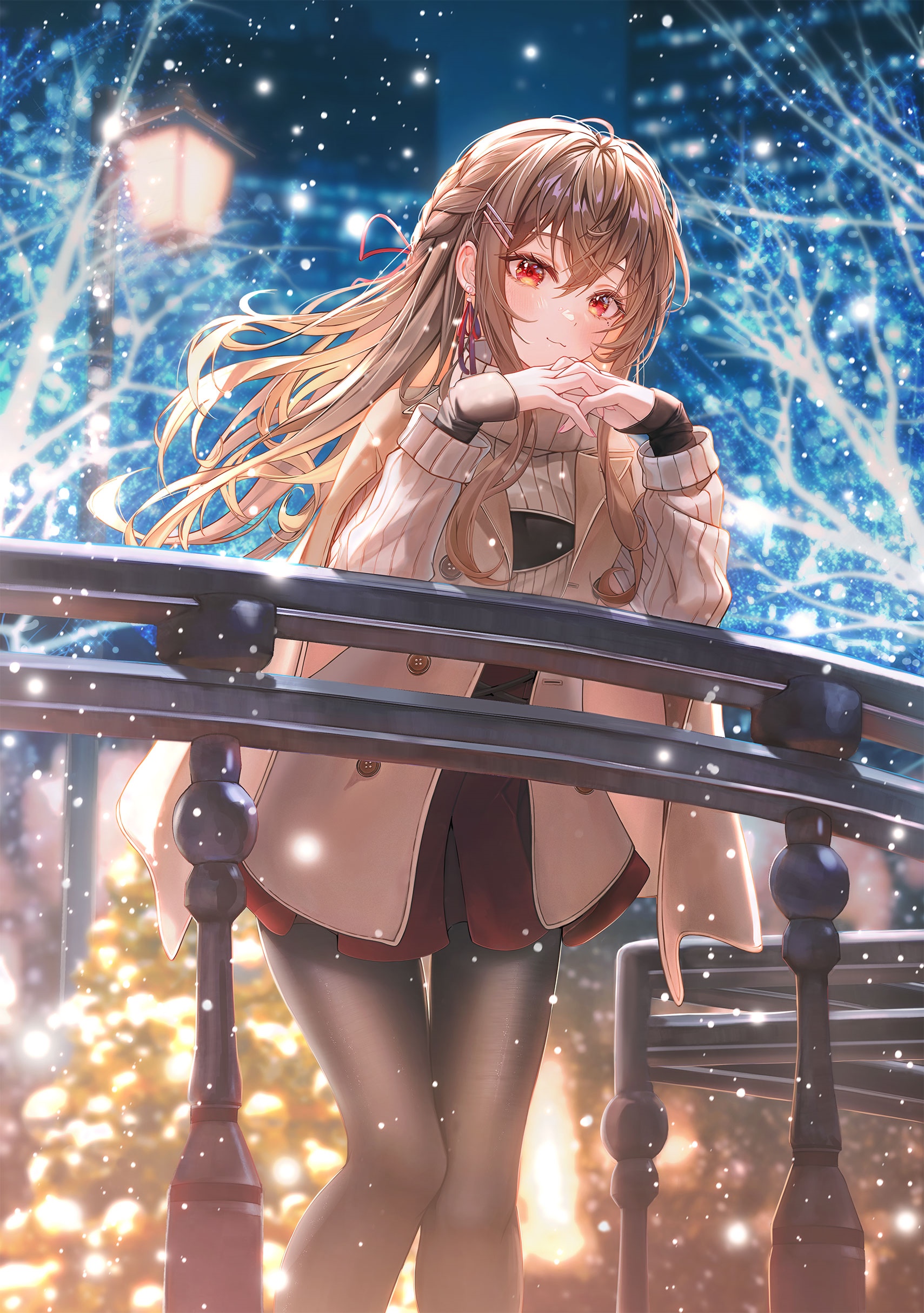 Girl with braids and red eyes in the snow HD Phone Wallpaper
