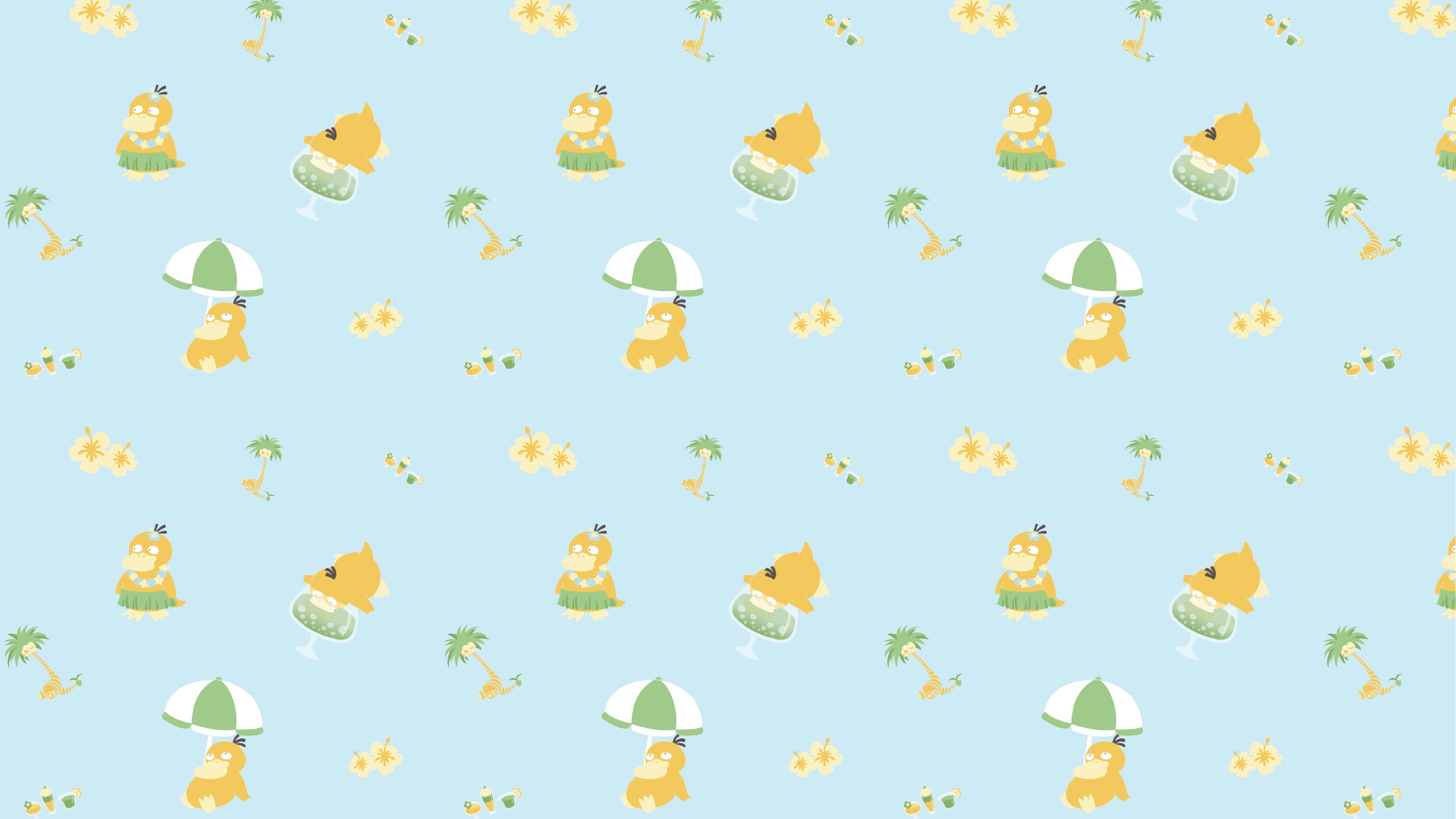 4K Psyduck Summer Pattern HD Wallpaper